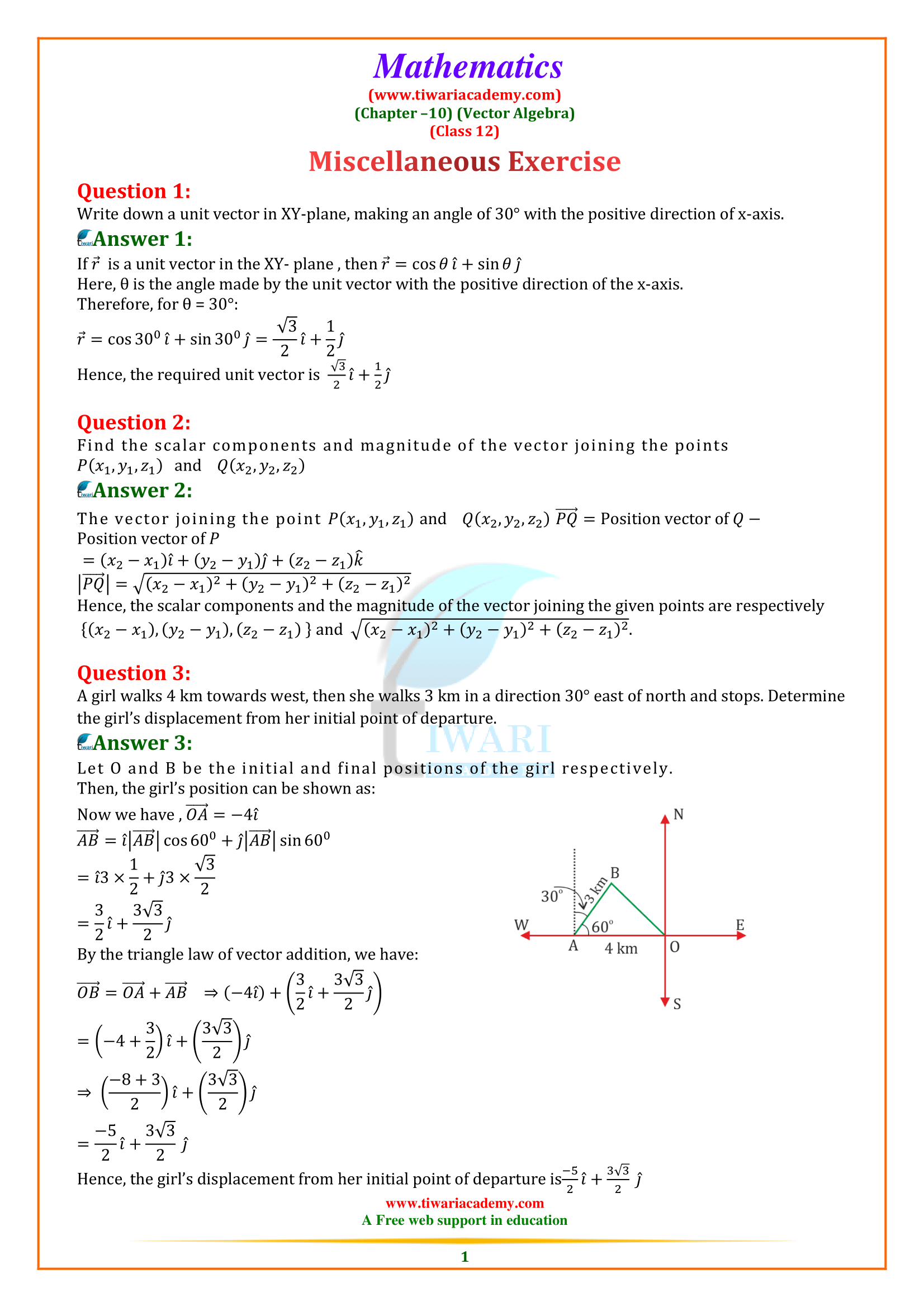 NCERT Solutions for Class 12 Maths Chapter 10 Miscellaneous Exercise in English