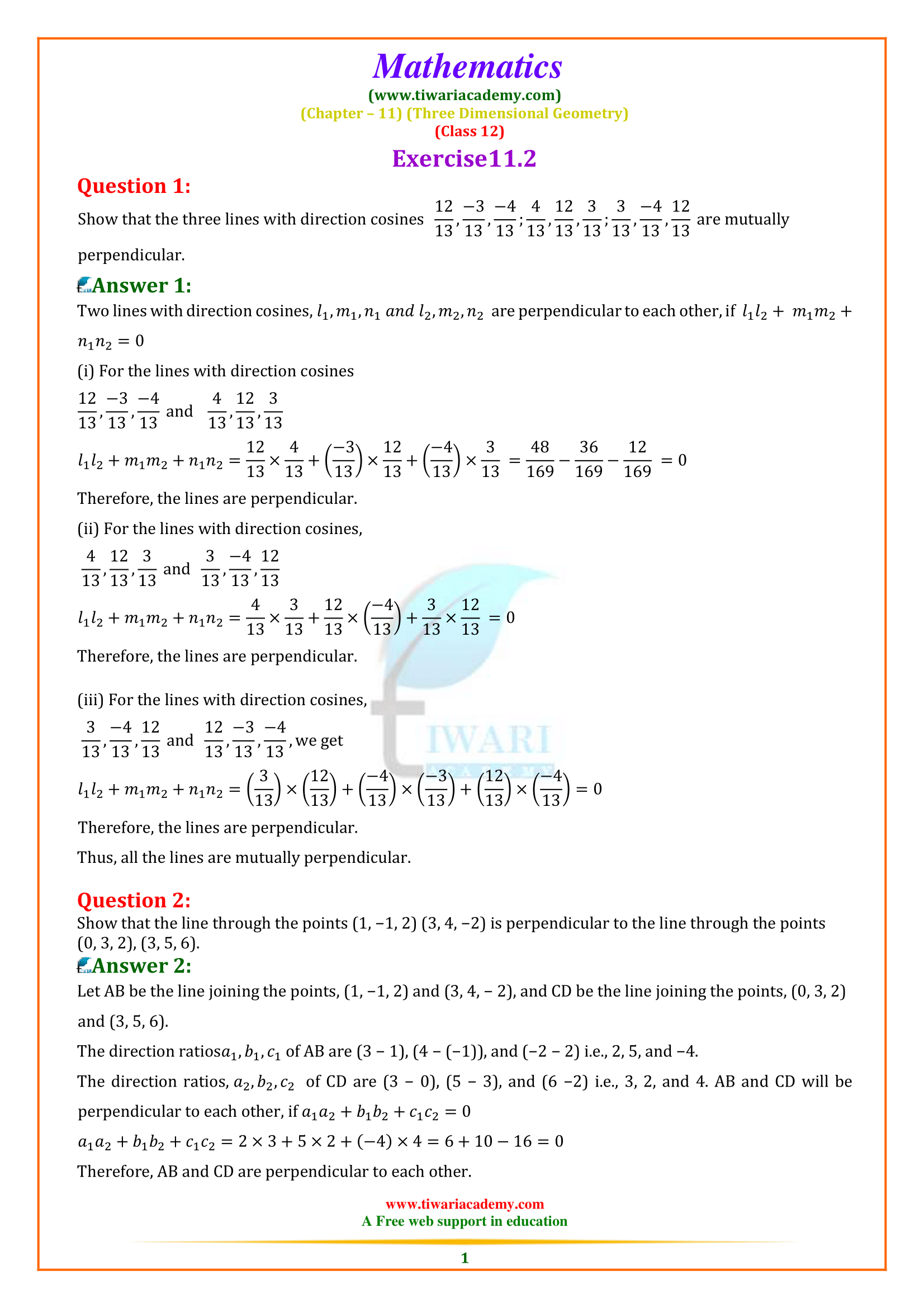 Class 12 Maths Exercise 11.2 Solutions in English Medium
