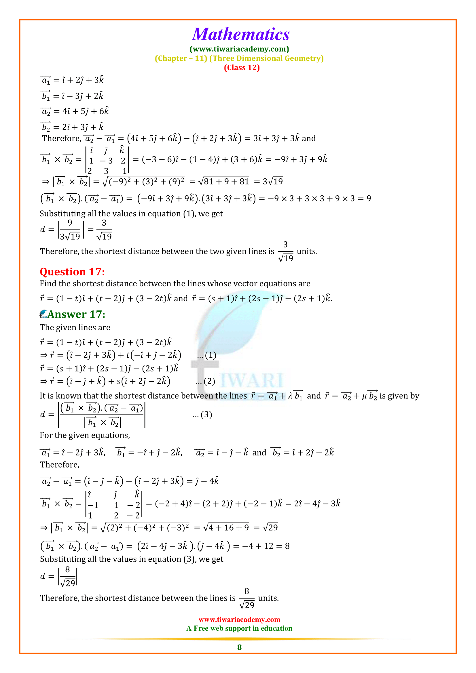 Class 12 Maths Exercise 11.2 Solutions in English Medium 3-D