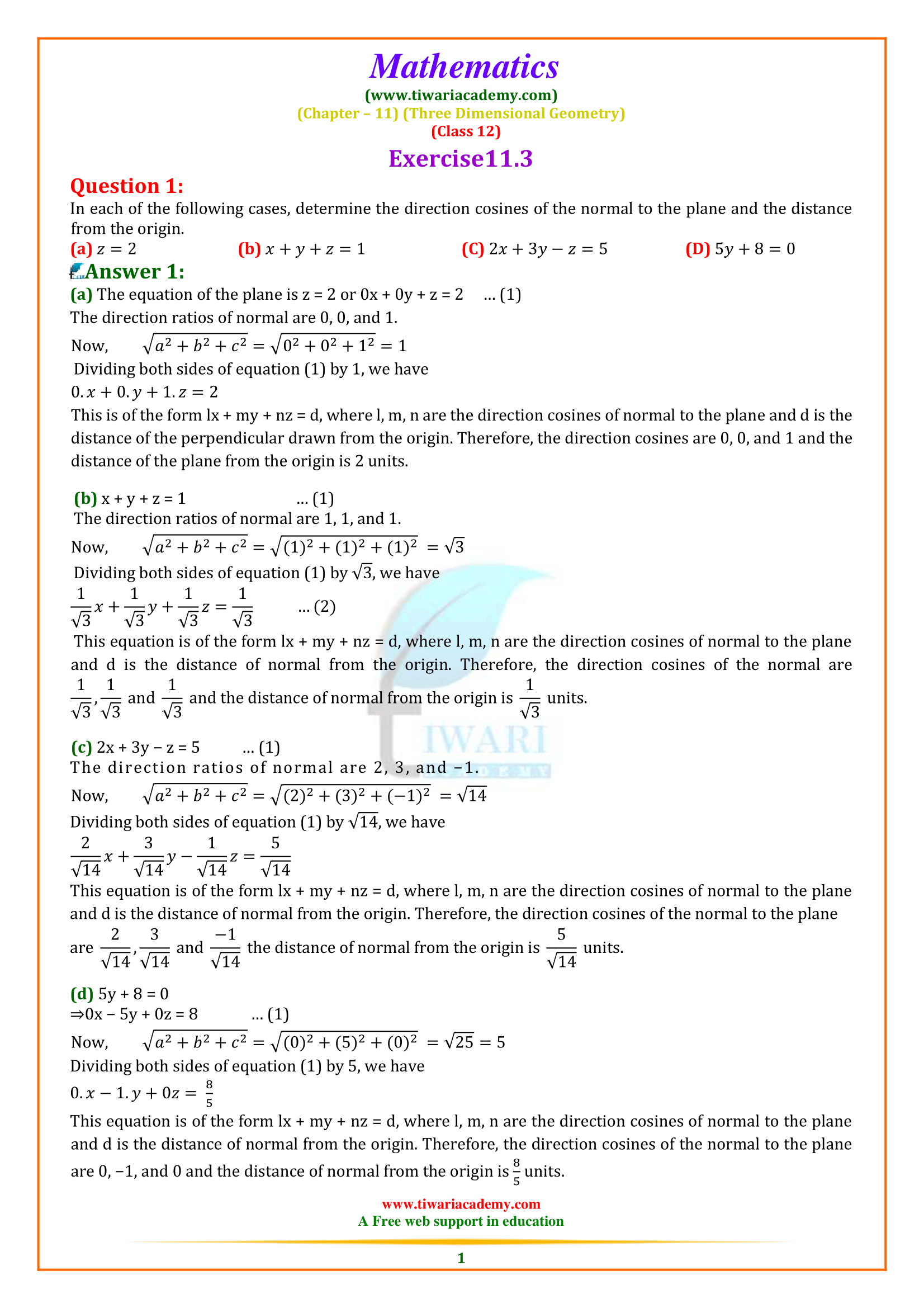 Class 12 Maths Chapter 11 Exercise 11.3 Solution in English Medium