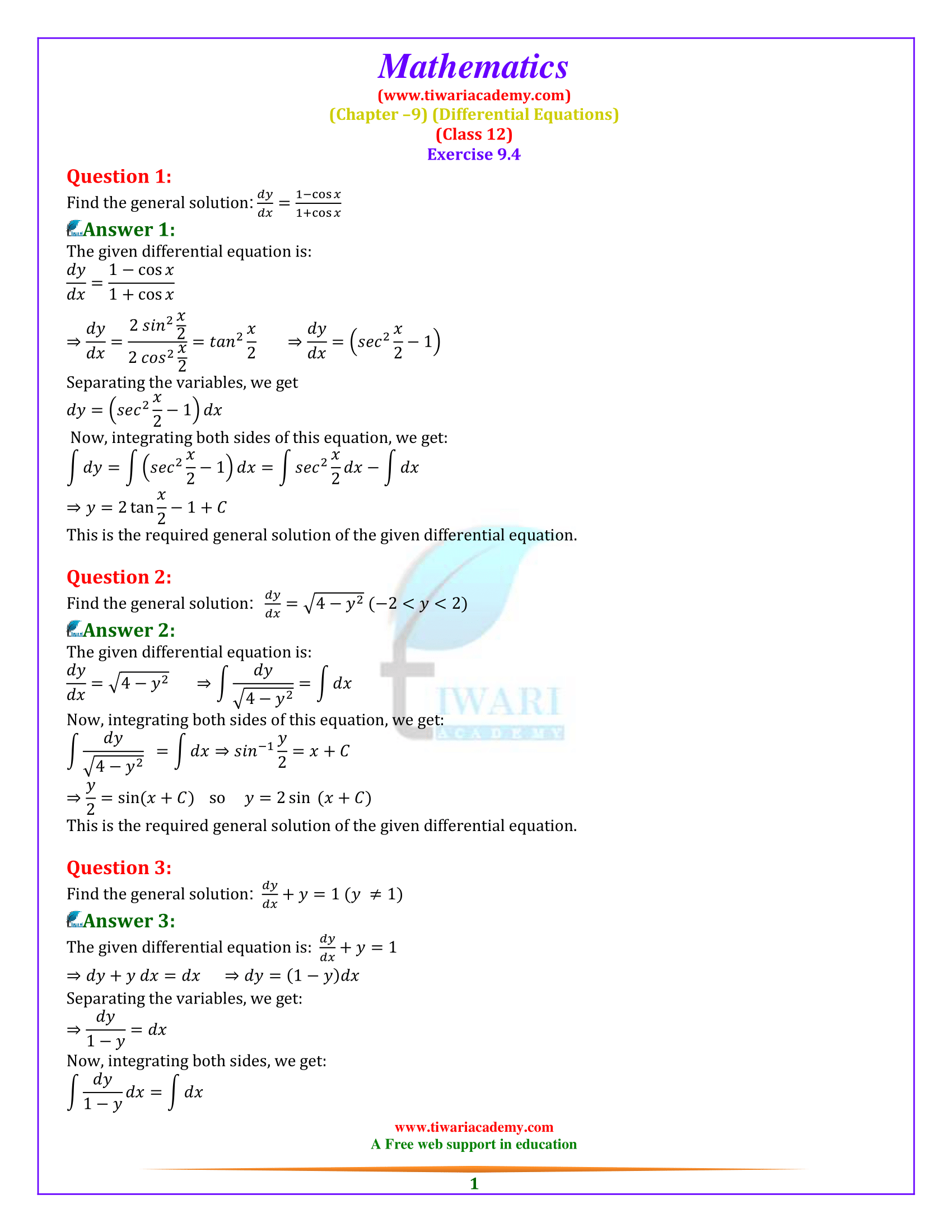 Ncert solutions for class 12 maths chapter 9 exercise 9 4 in pdf form
