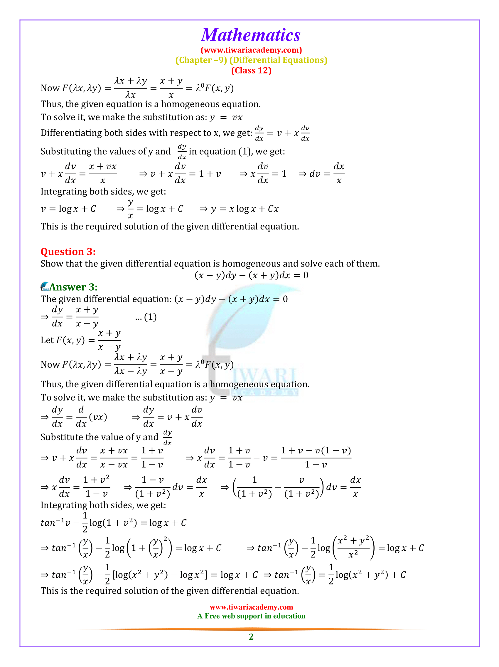Class 12 Maths Exercise 9.5 Solutions