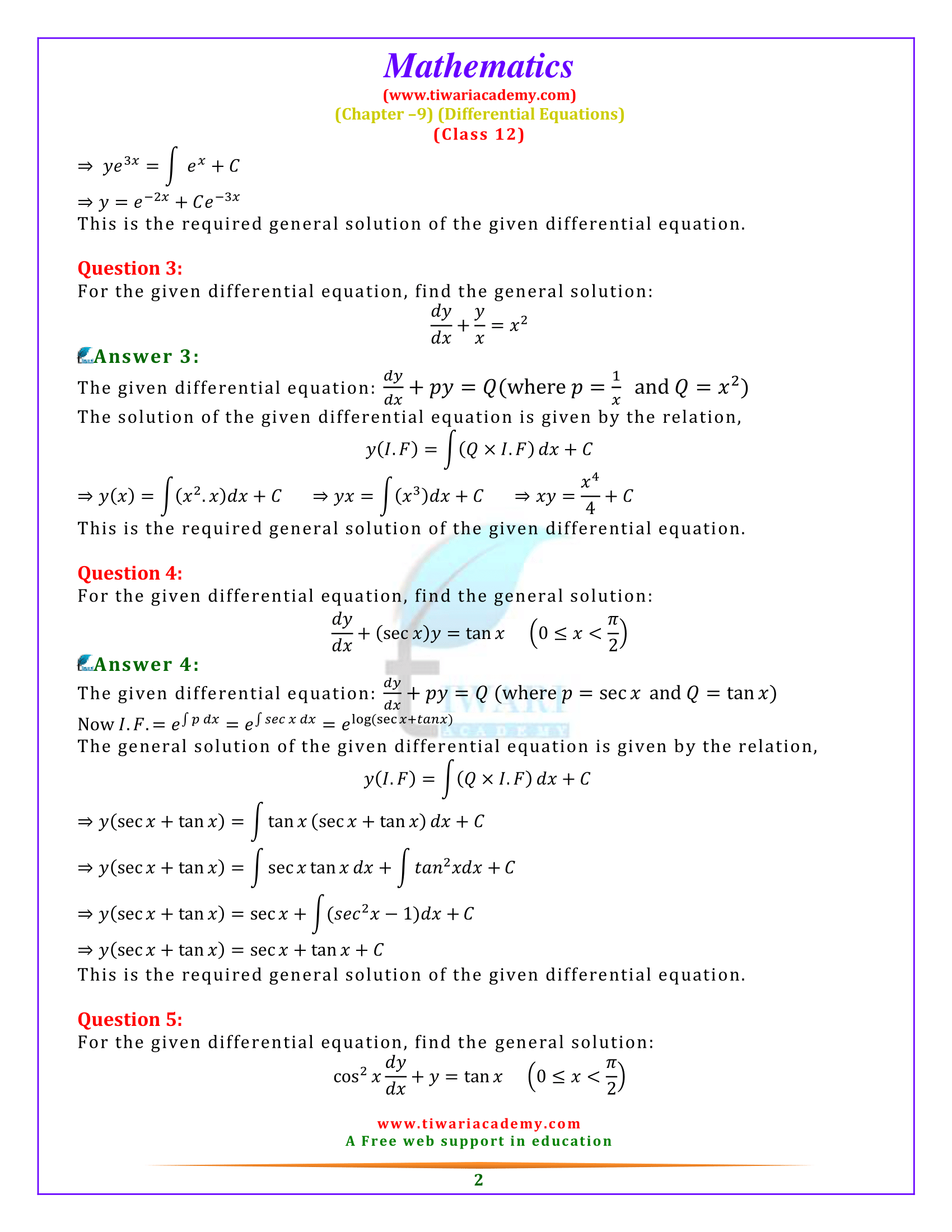 Class 12 Maths Exercise 9.6 Solutions