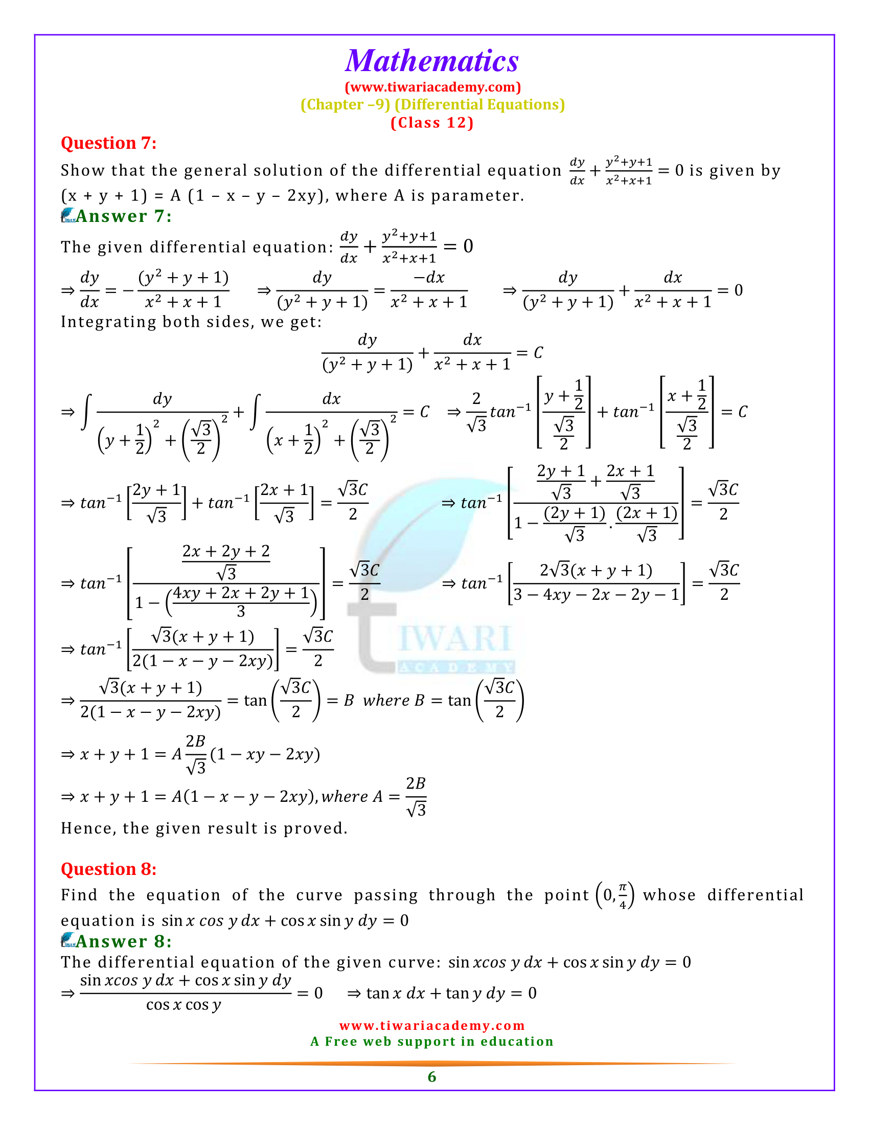 Class 12 Maths Miscellaneous Exercise 9 Solutions for plus two