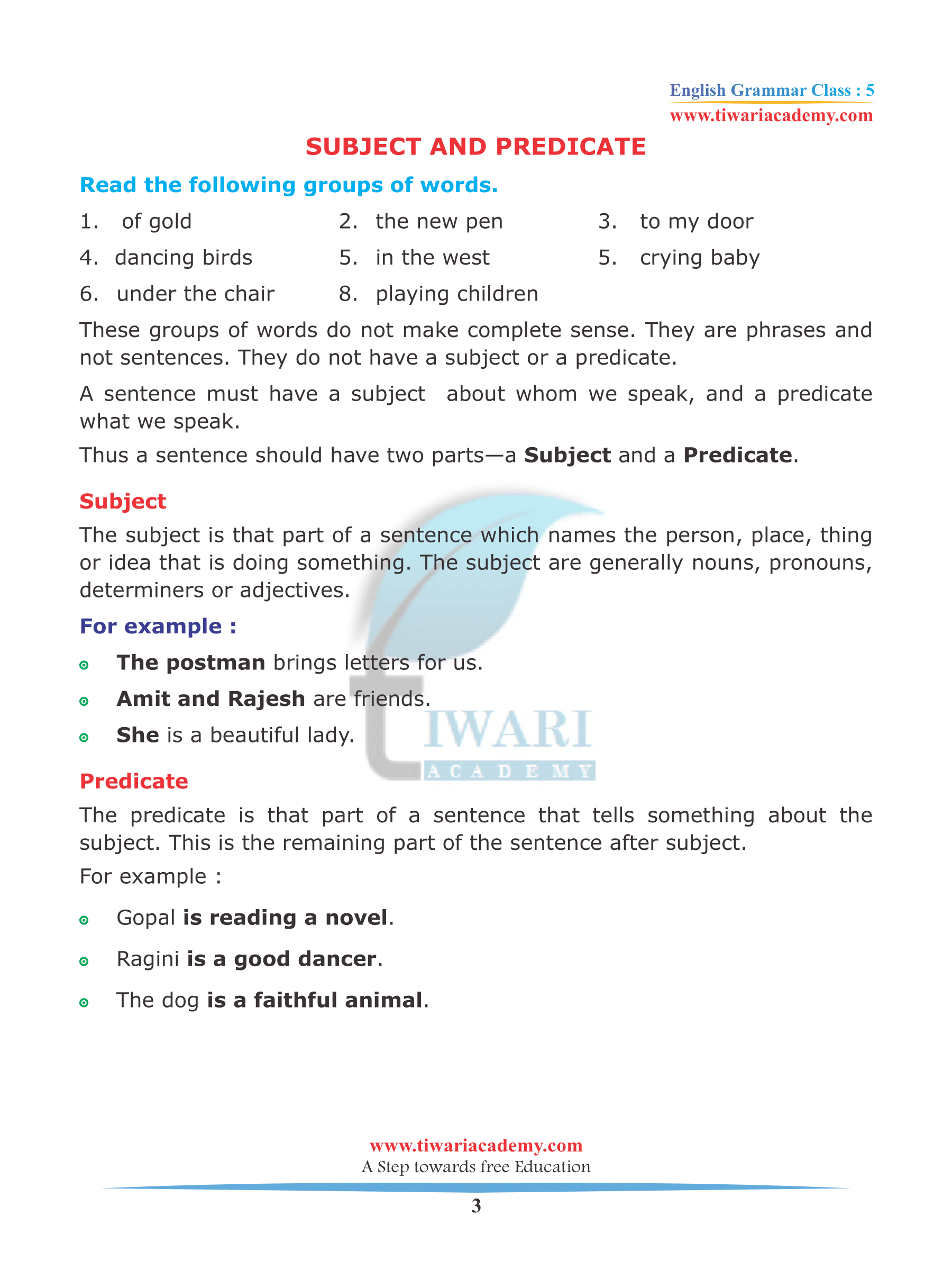 English grammar for class 5