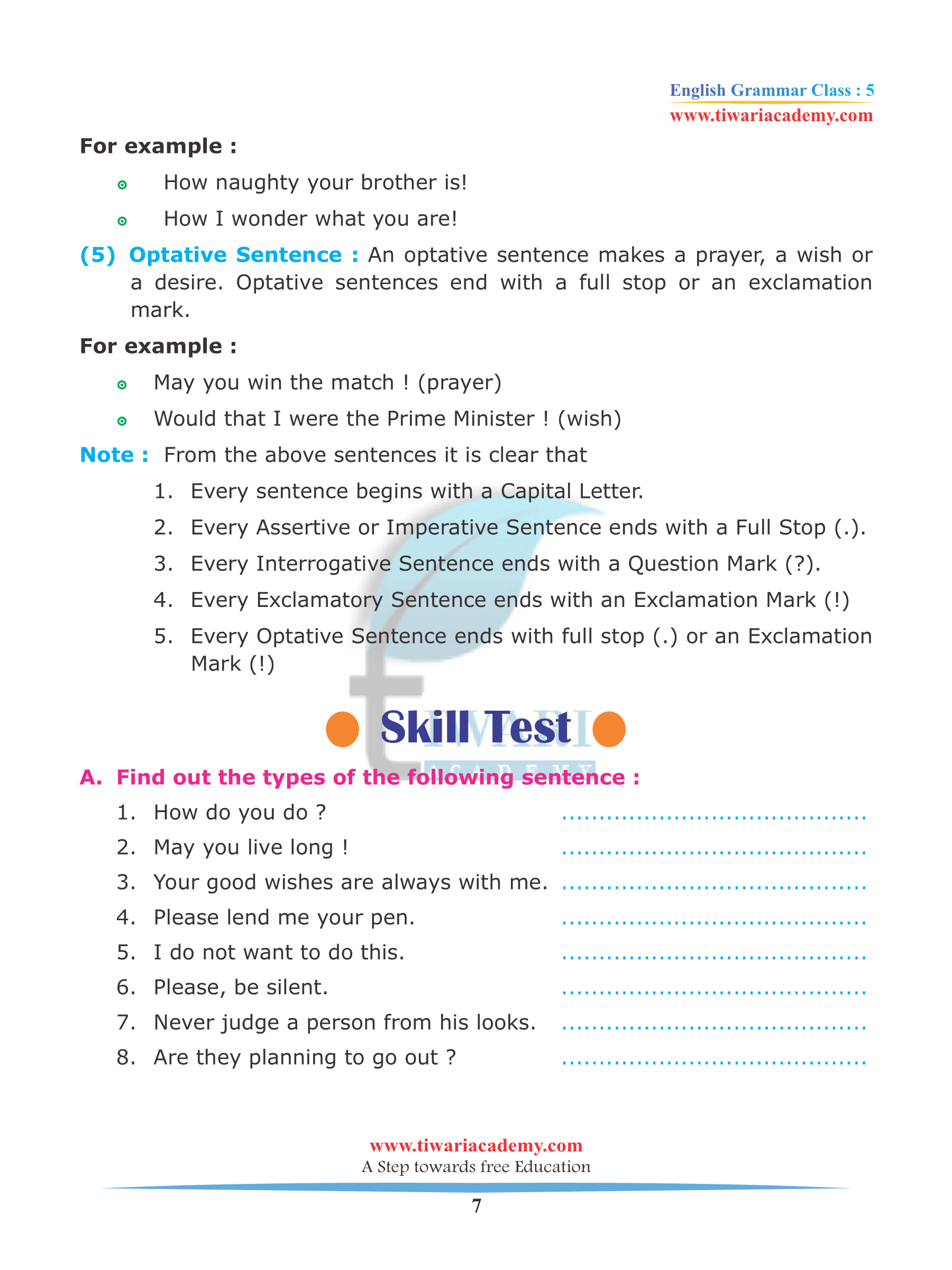 Class 5 English Grammar Chapter 1 The Sentence PDF
