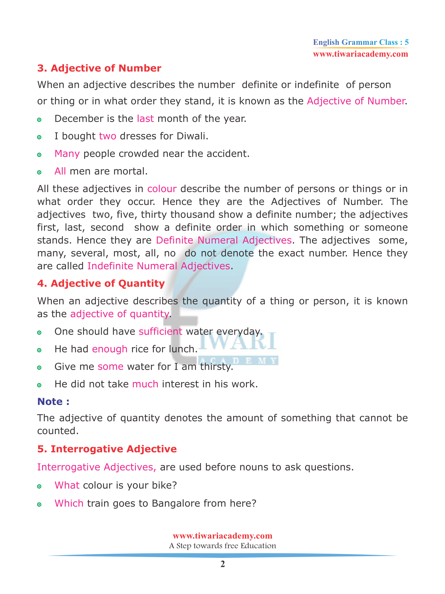CBSE NCERT Solutions for Class 5 English Grammar Chapter 10 Adjective