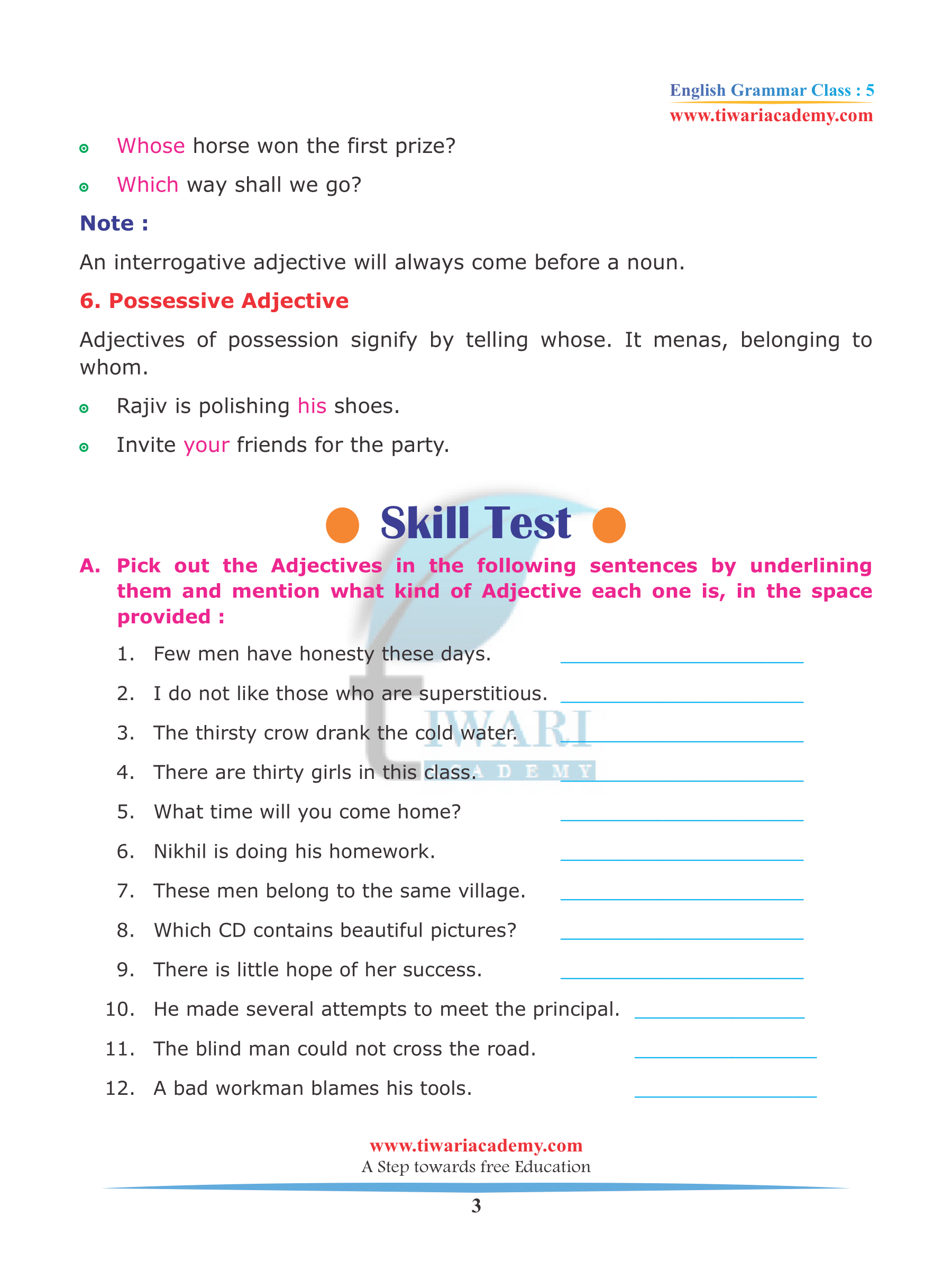 NCERT NCERT Solutions for Class 5 English Grammar Chapter 10 Adjective free