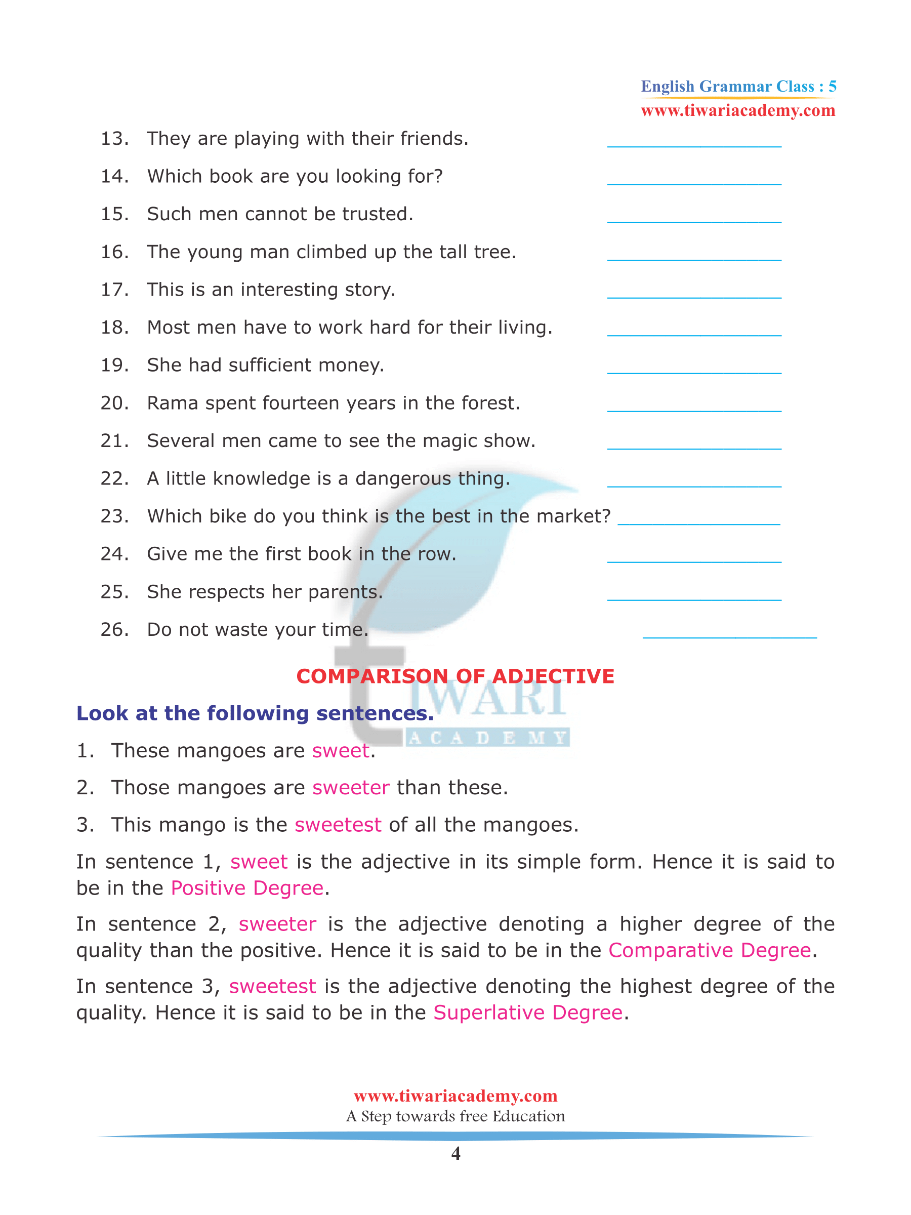 NCERT Solutions for Class 5 English Grammar Chapter 10 Adjective free download