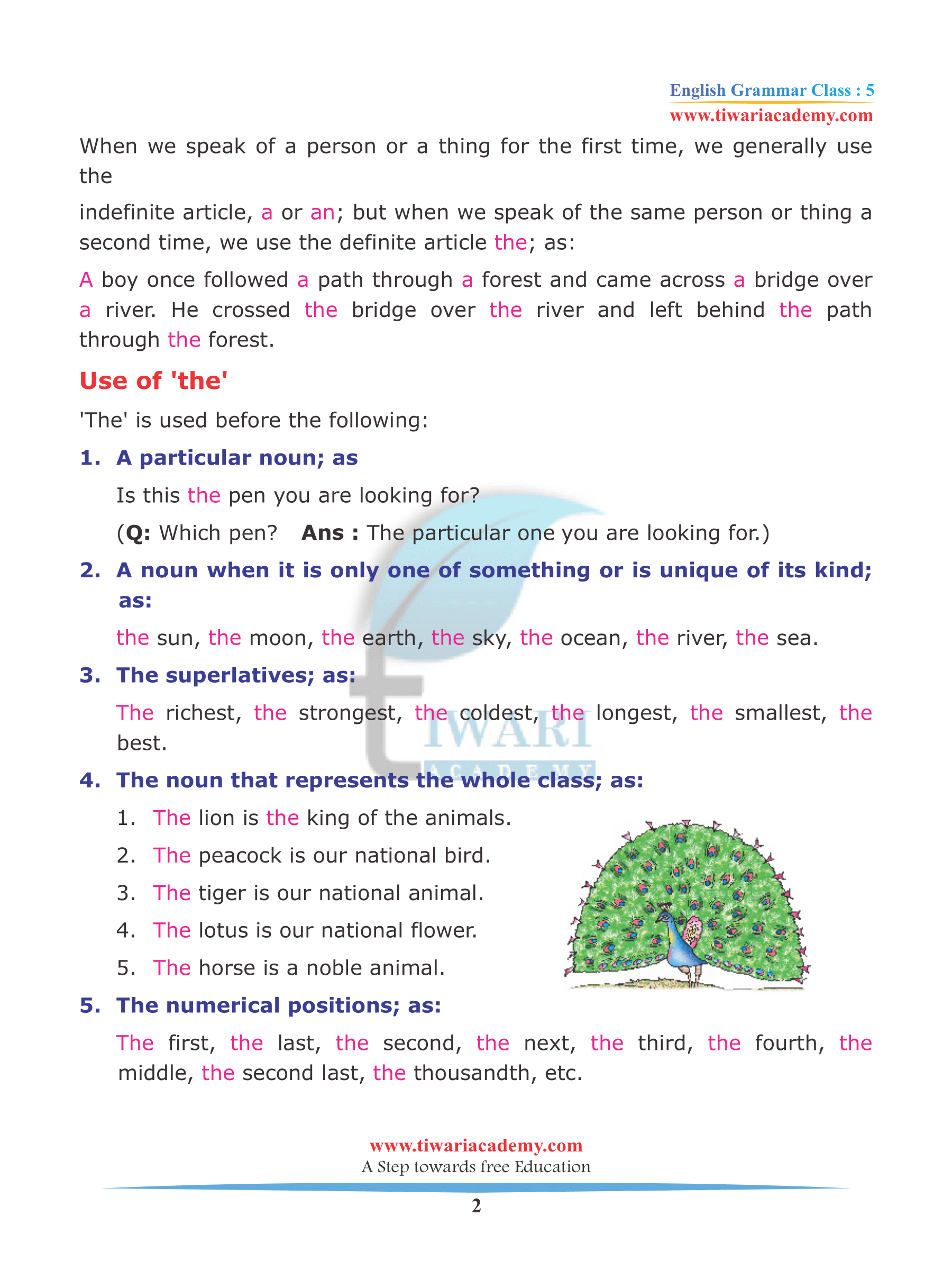 Class 5 English Grammar Chapter 11 Articles Use Of A An The Free Pdf