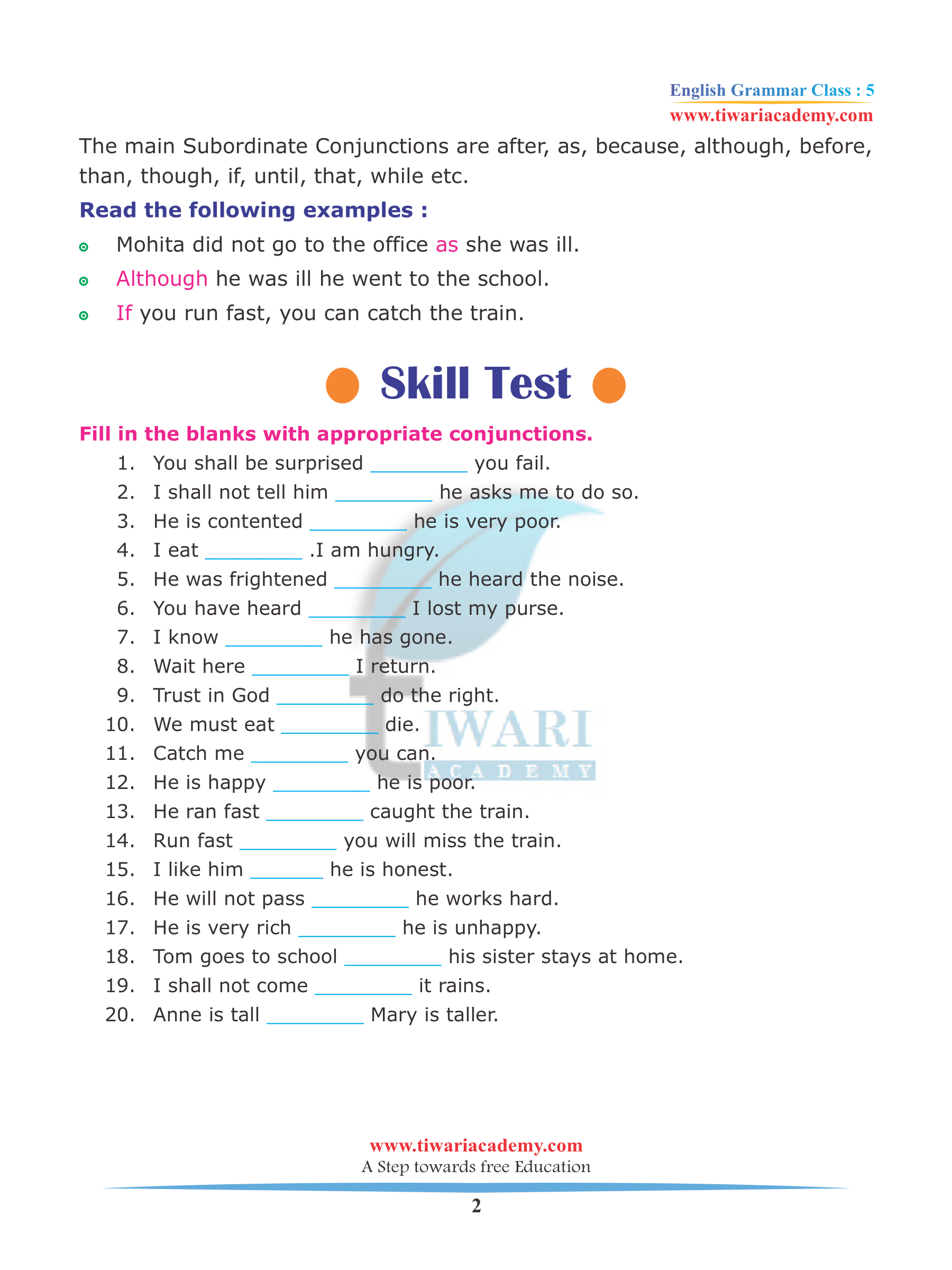 NCERT Solutions for Class 5 English Grammar Chapter 14 Conjunction PDF