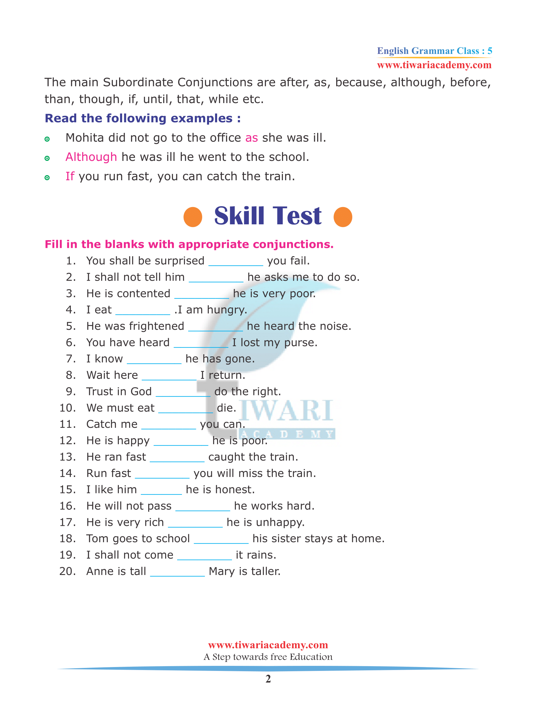 class 5 english grammar chapter 14 conjunction in pdf for 2021 2022