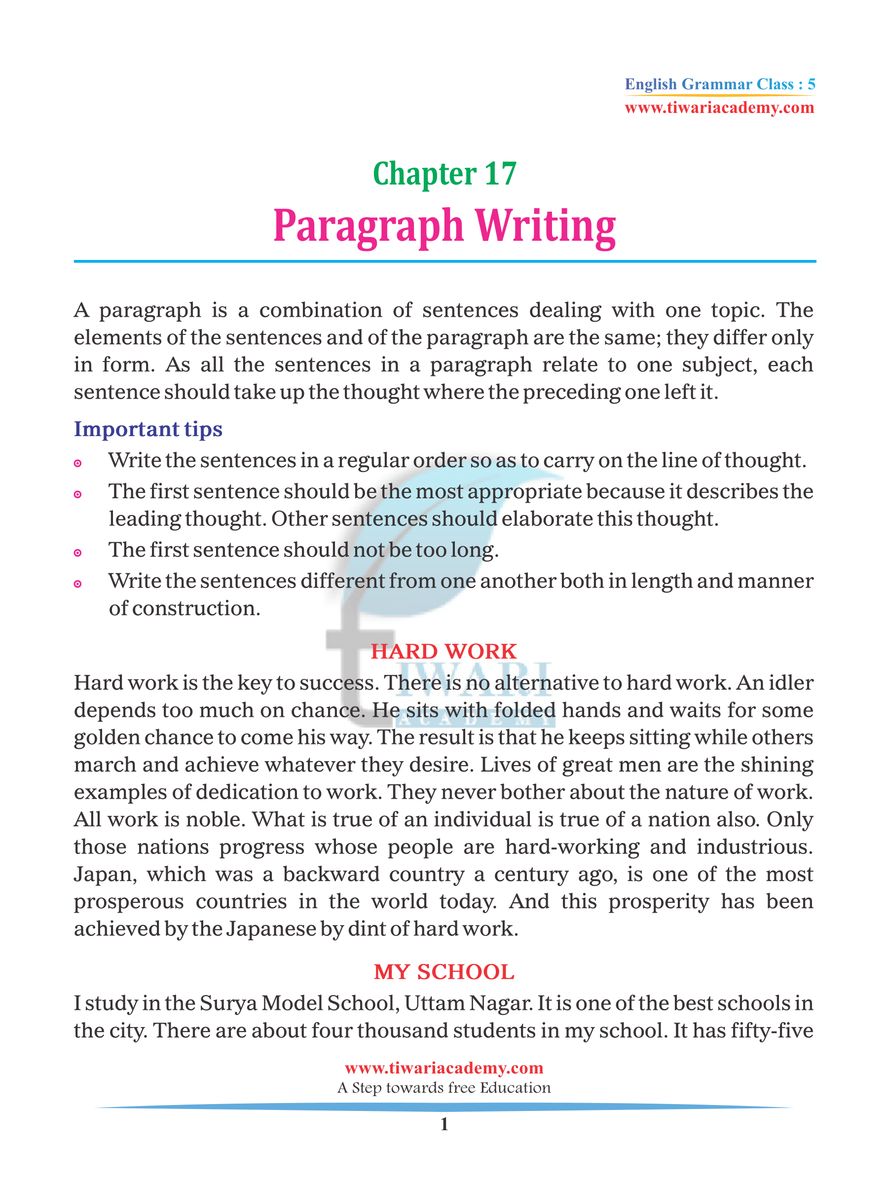 school essay in english for class 5