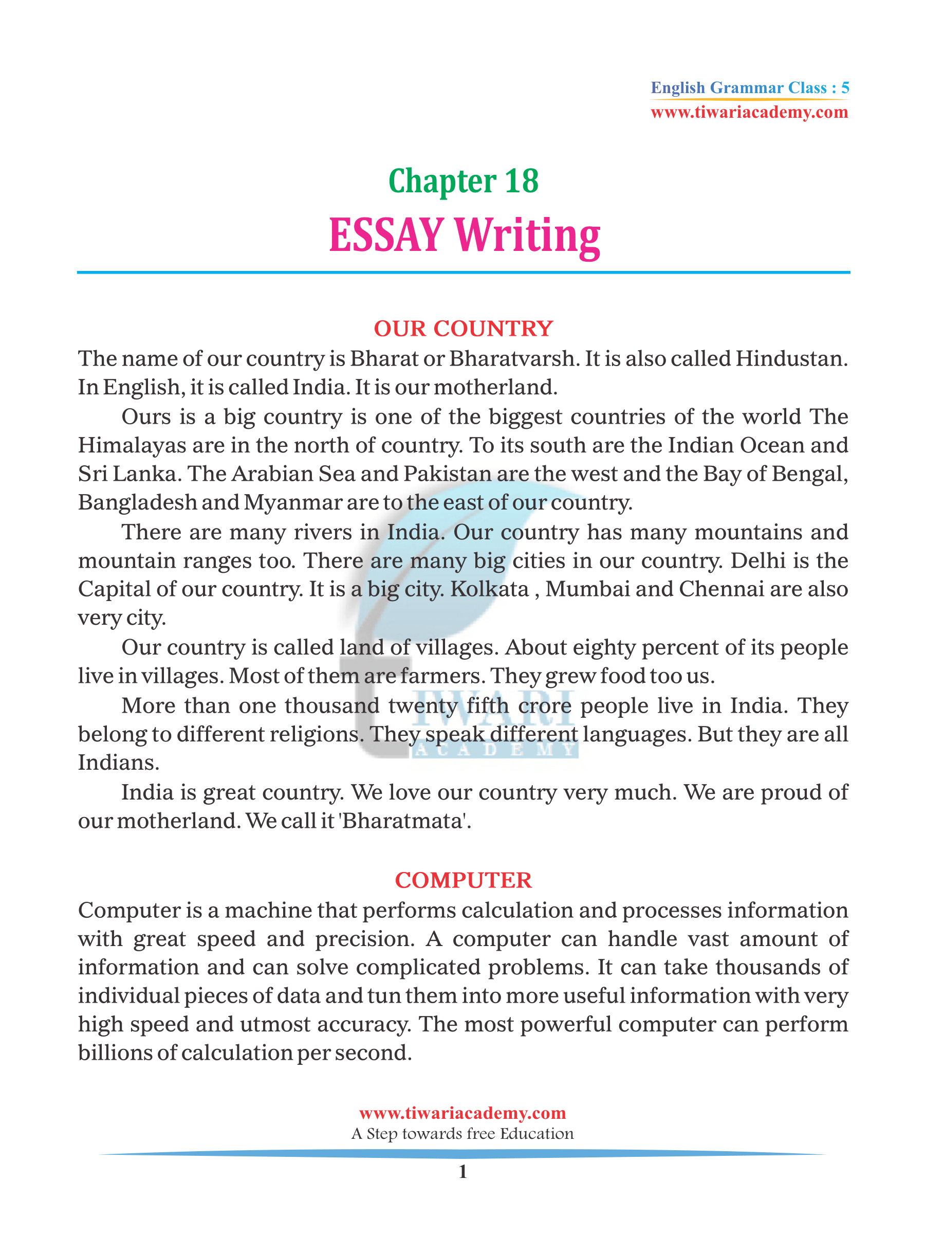english essay writing for class 5