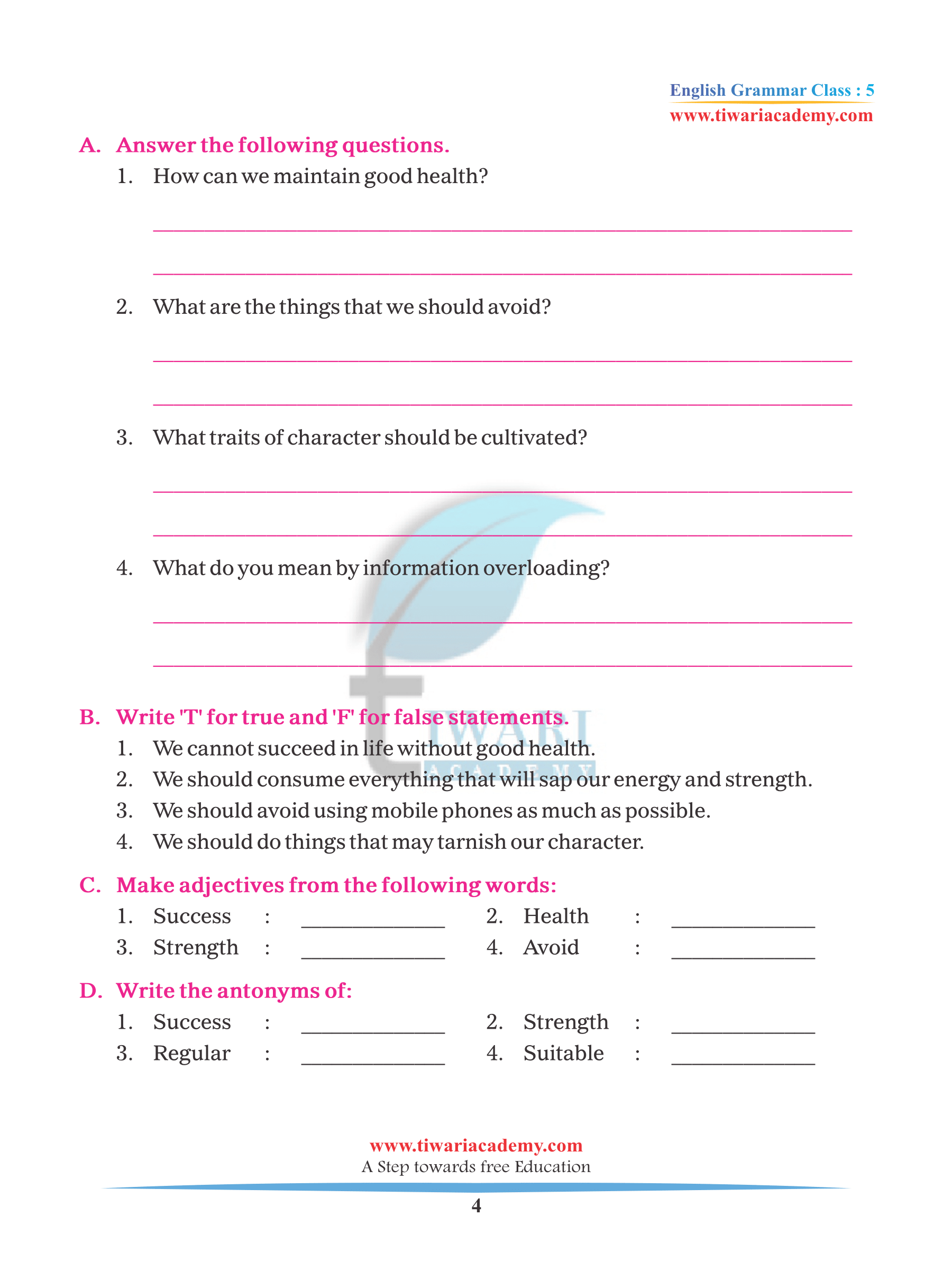 Class 5 English Grammar Chapter 19 Comprehension Free PDF