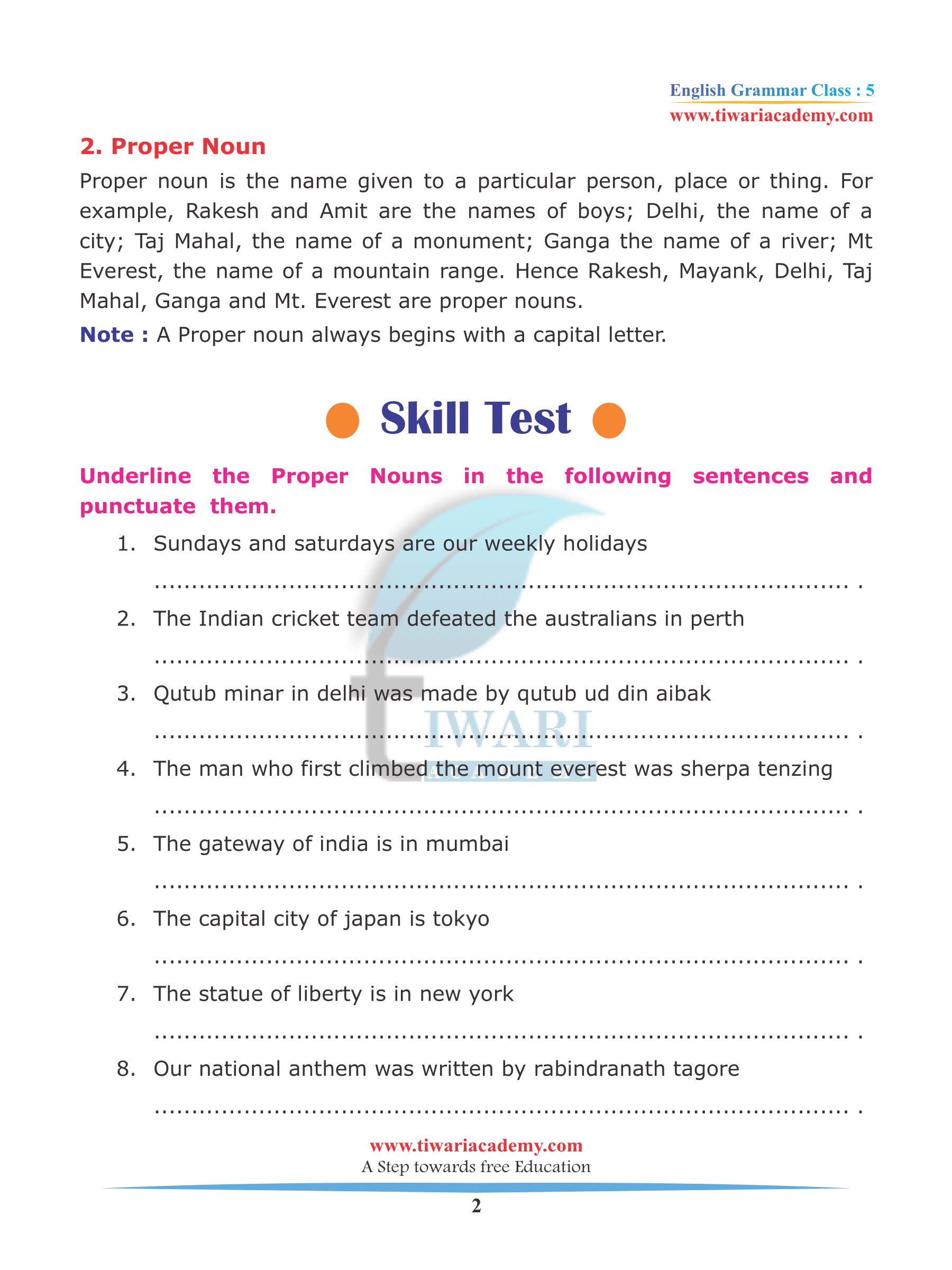 NCERT Solutions for Class 5 English Grammar Chapter 2 The Noun and its Kinds