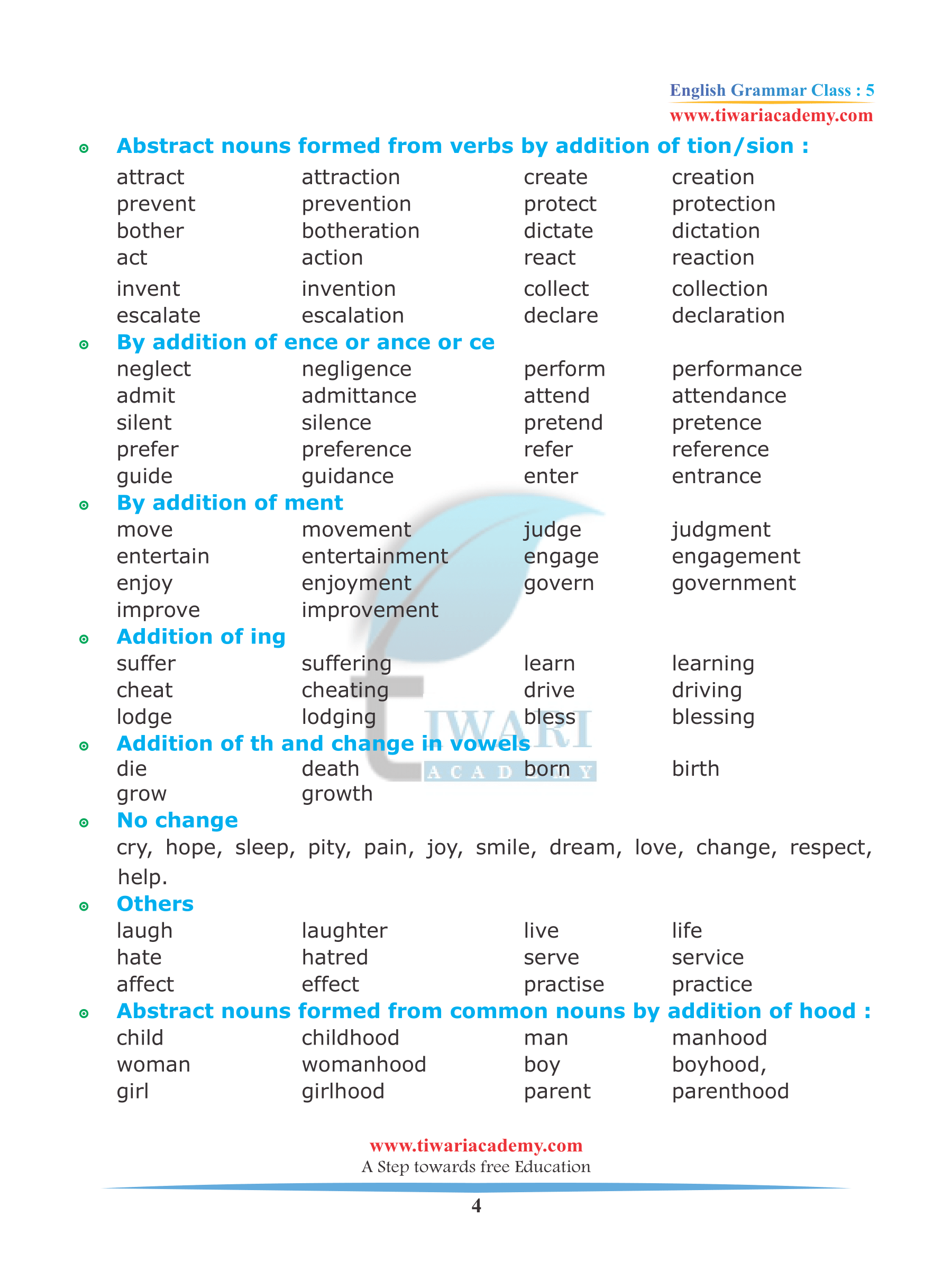 CBSE Class 5 English Grammar Chapter 2 The Noun and its Kinds