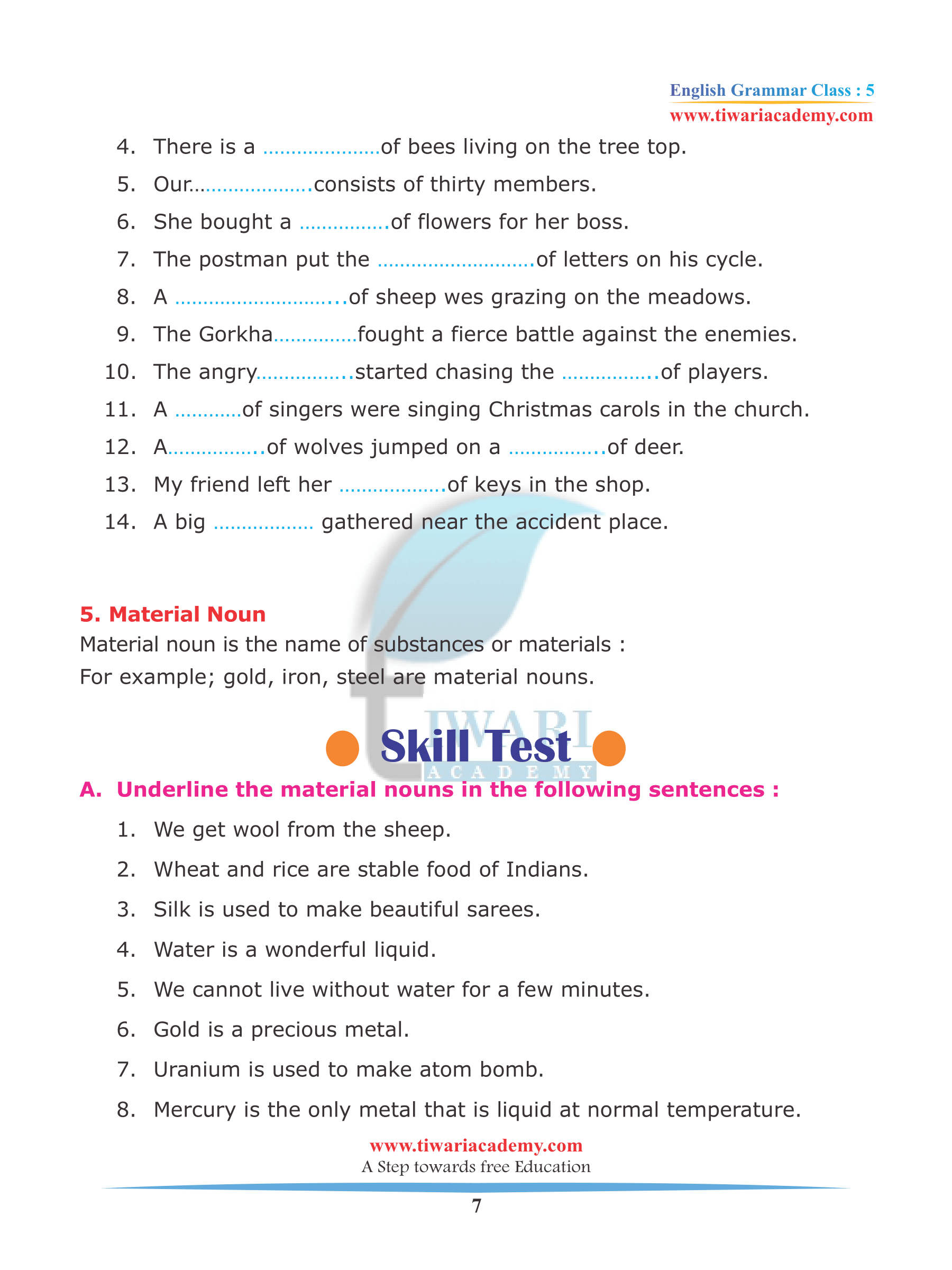 Class 5 English Grammar Chapter 2 The Noun and its Kinds all exercises