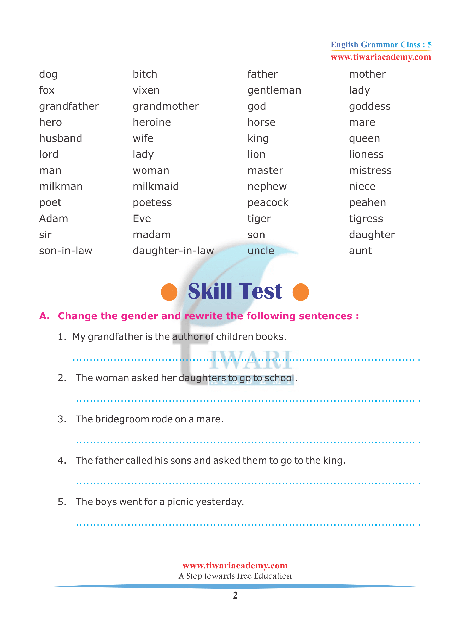 Class 5 English Grammar Chapter 4 The Noun Gender