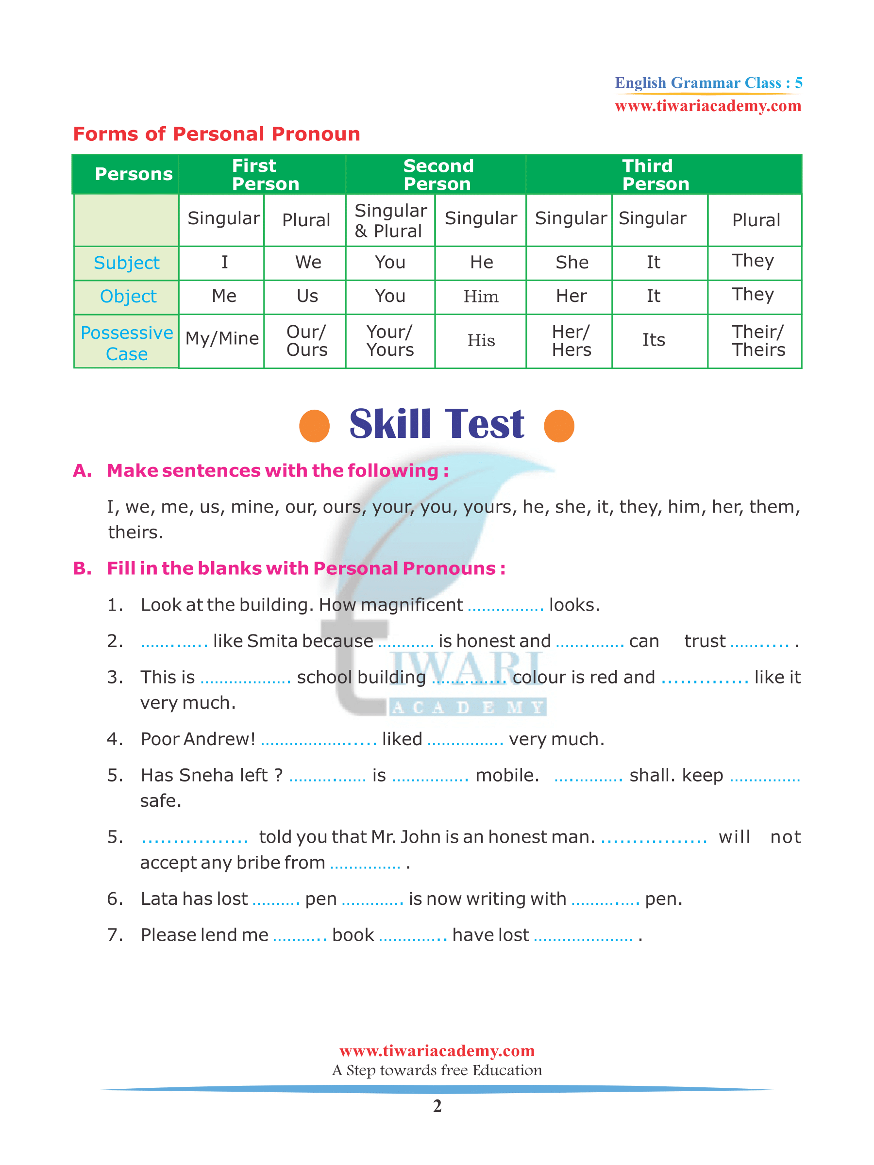 Class 5 English Grammar Chapter 5 Pronoun And Its Kinds For 2023 2024 Class 5 English Grammar Chapter 5 Pronoun And Its Kinds For 2023 2024