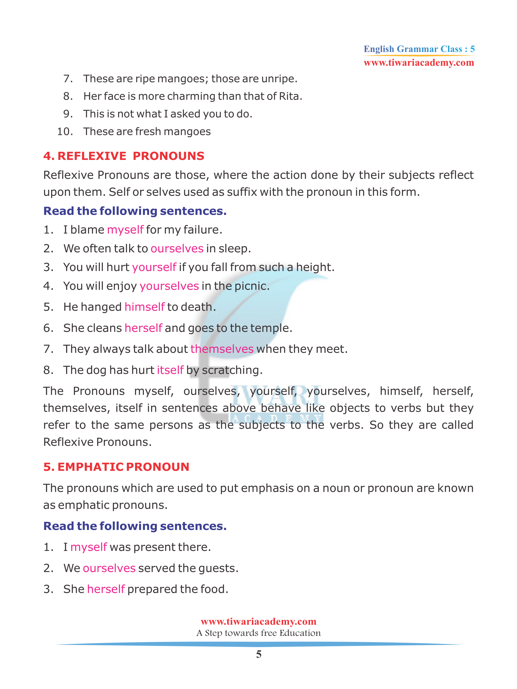 Class 5 English Grammar Chapter 5 Pronoun And Its Kinds For 21 22