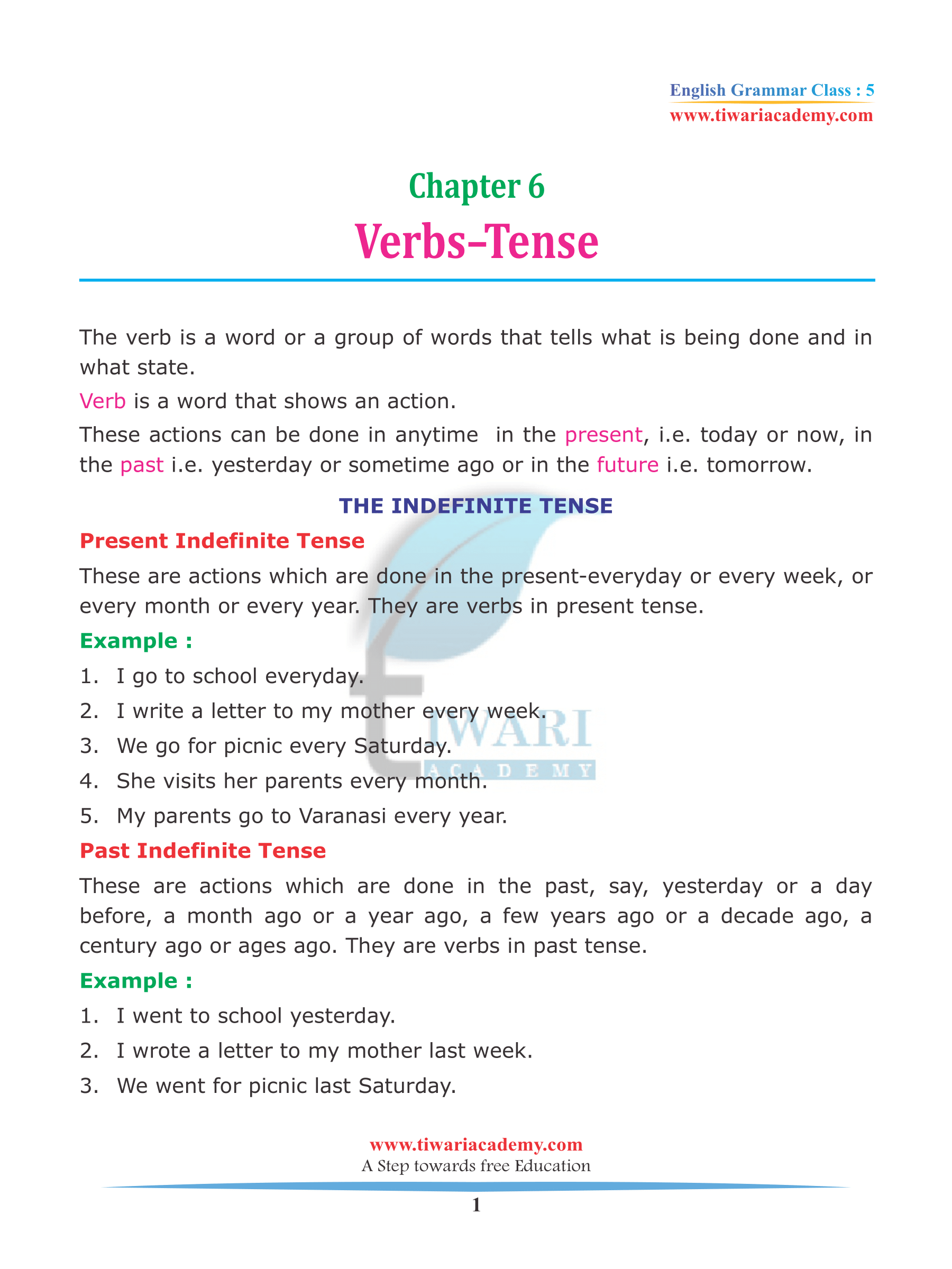 Class 5 English Grammar Chapter 6 Verb and Tense