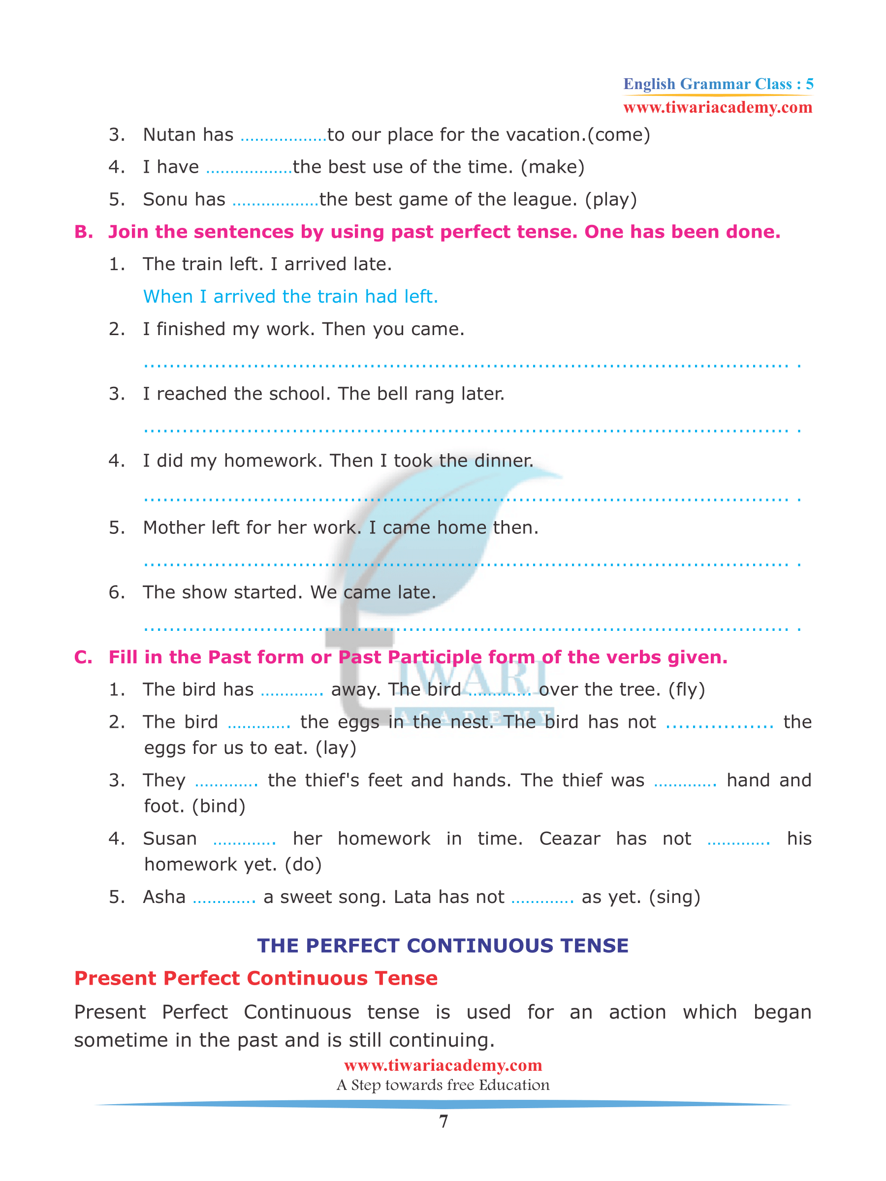 Class 5 English Grammar Chapter 6 Verb and Tense free PDF