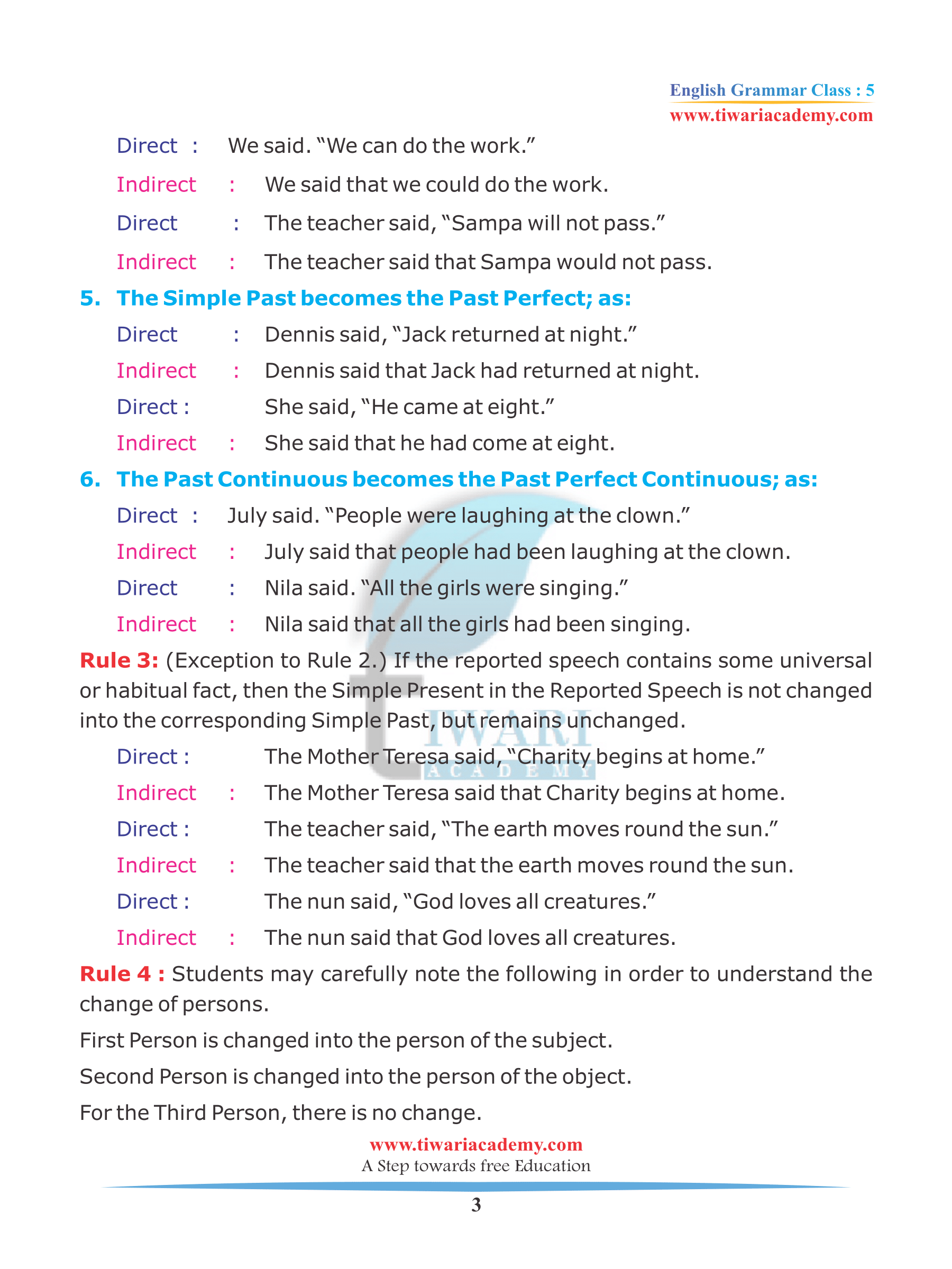 class 5 english grammar chapter 7 reported speech direct indirect
