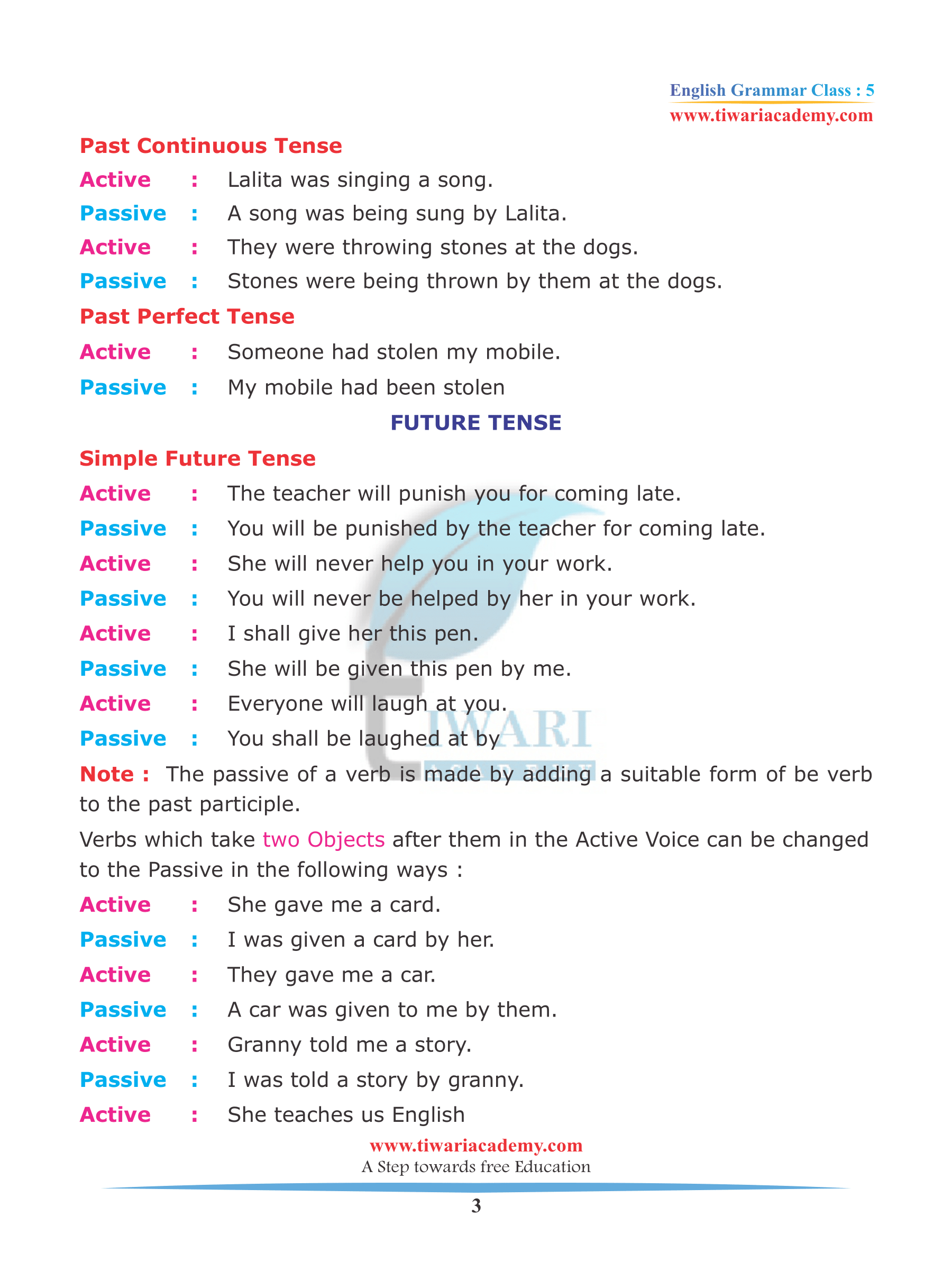 Class 5 English Grammar Chapter 8 Active and Passive Voice for 2022-2023