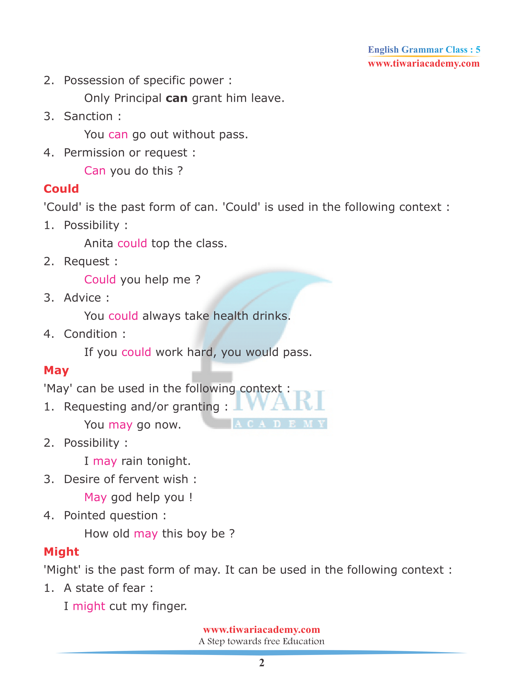 CBSE Class 5 English Grammar Chapter 9 Modals