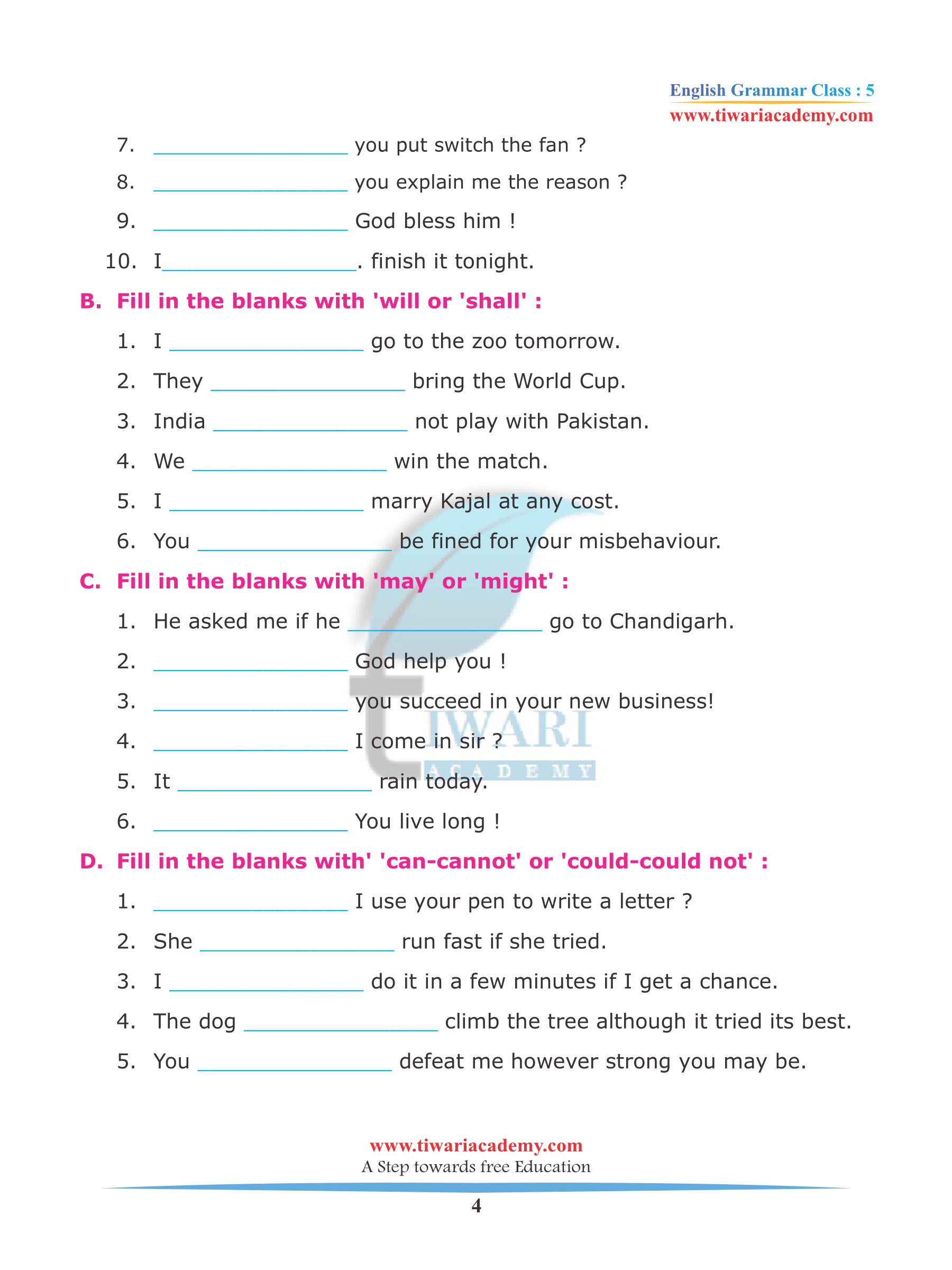 Class 5 English Grammar Chapter 9 Modals download in PDF