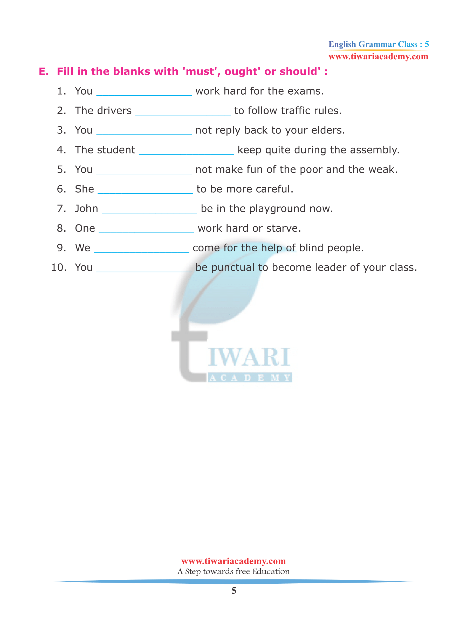 NCERT Solutions for Class 5 English Grammar Chapter 9 Modals and its uses