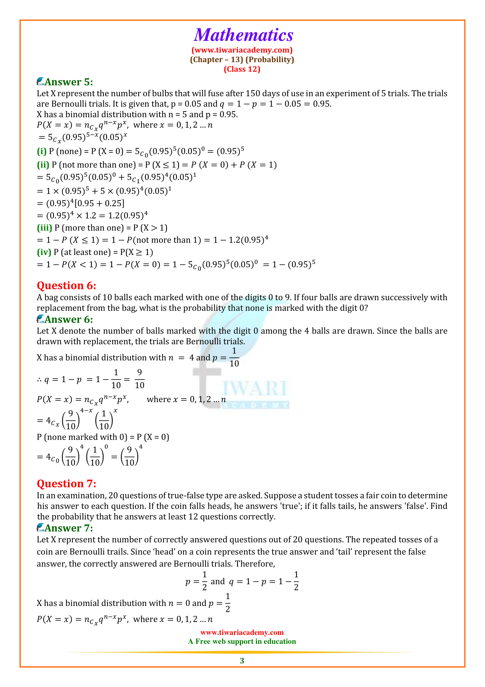 Class 12 Maths Chapter 13 Exercise 13.5