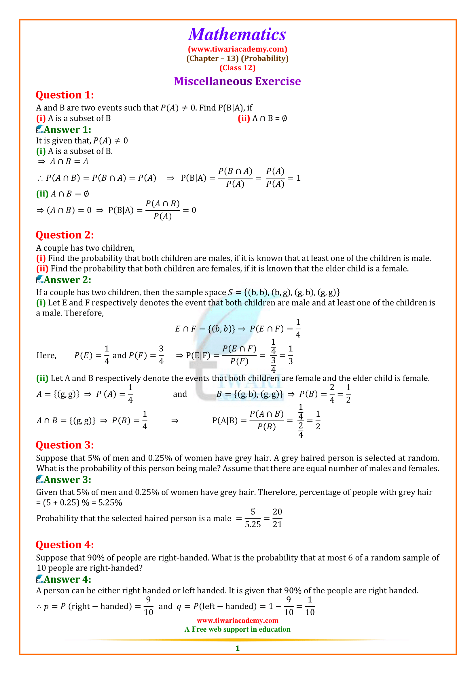 Class 12 Maths Chapter 13 Miscellaneous Exercise in English Medium