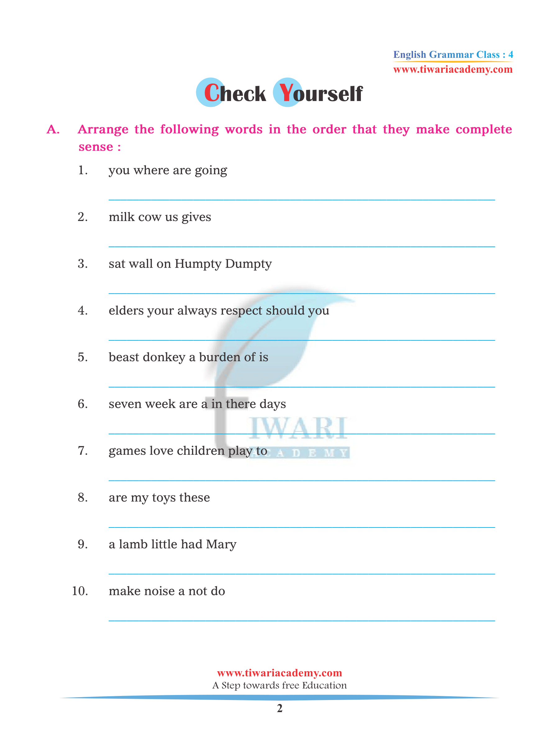 class 4 english assignment answer