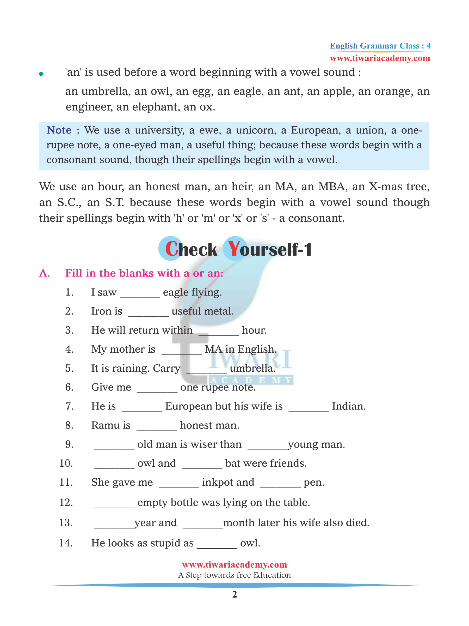 Cbse Ncert Class 4 English Grammar Chapter 11 Articles In Pdf Format