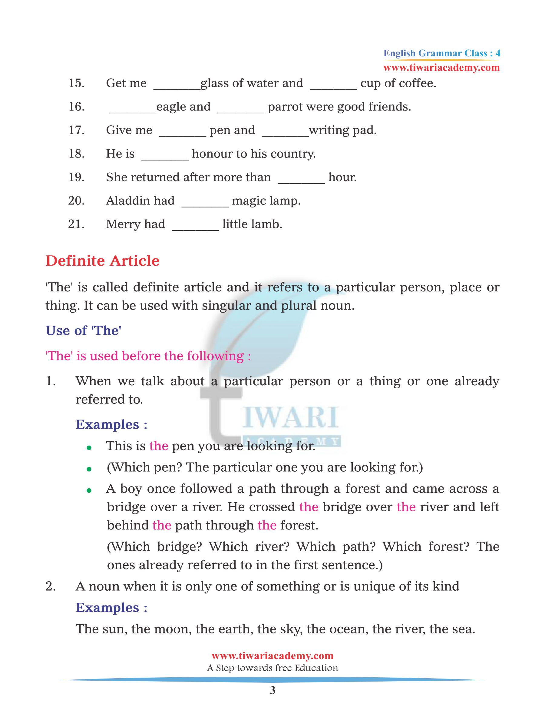 Cbse Ncert Class 4 English Grammar Chapter 11 Articles In Pdf Format