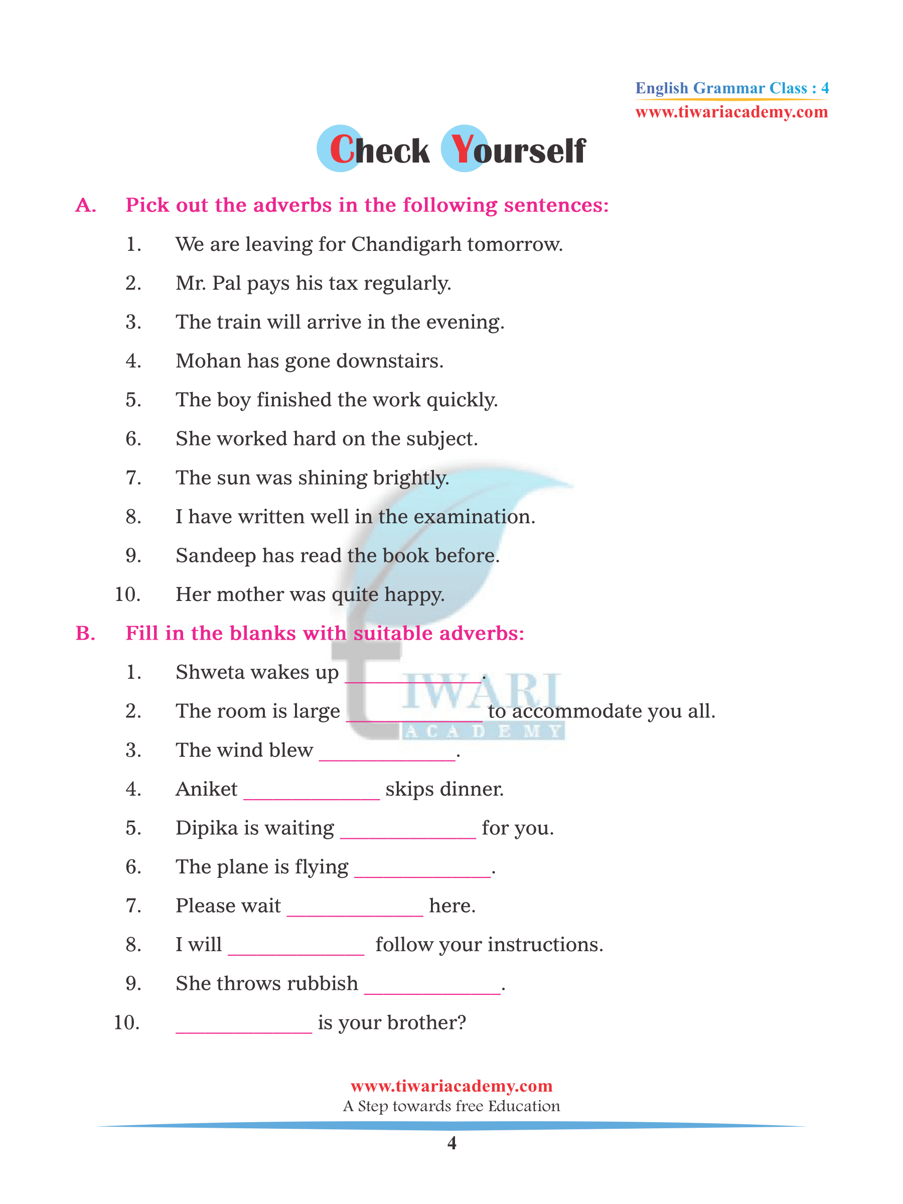 cbse ncert class 4 english grammar chapter 12 adverb and its kinds
