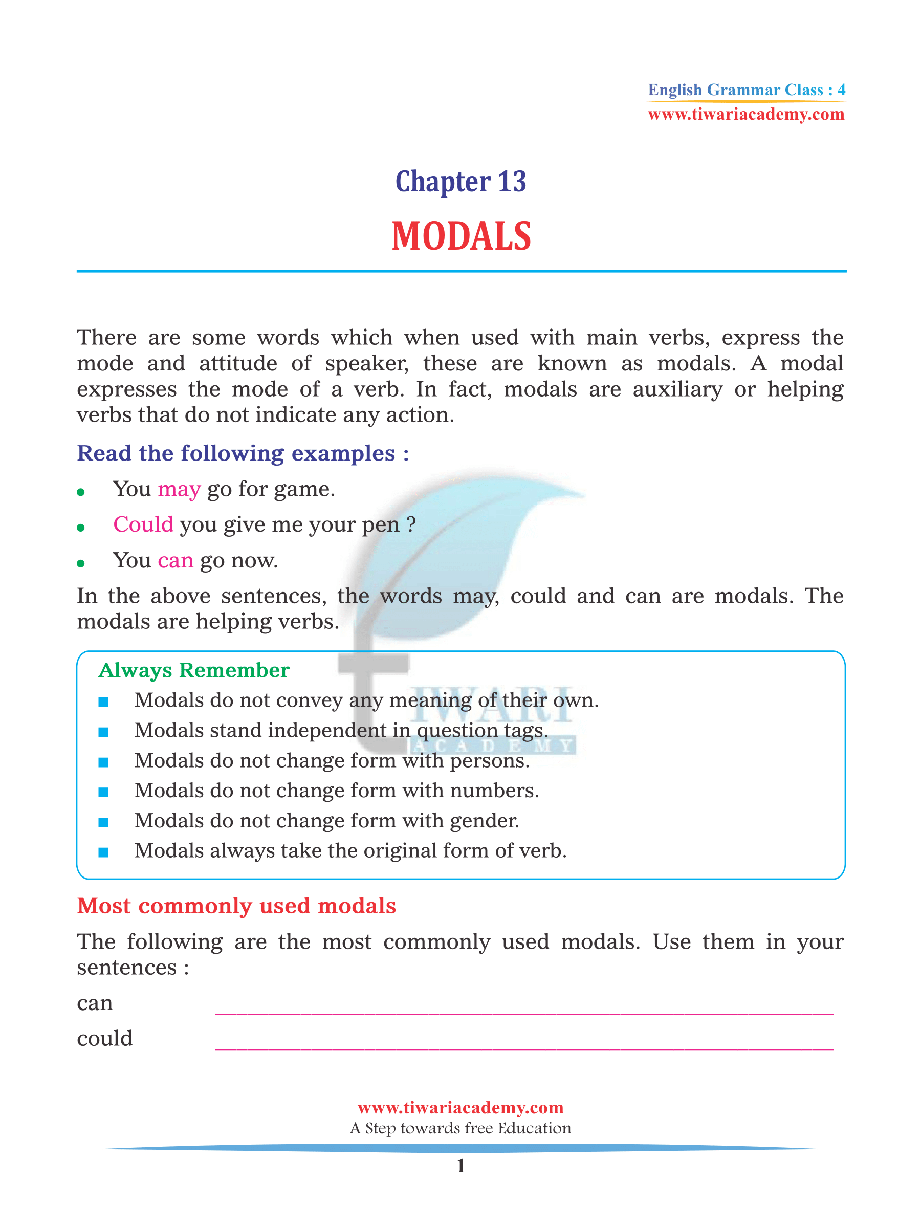 NCERT Solutions for Class 4 English Grammar Chapter 13