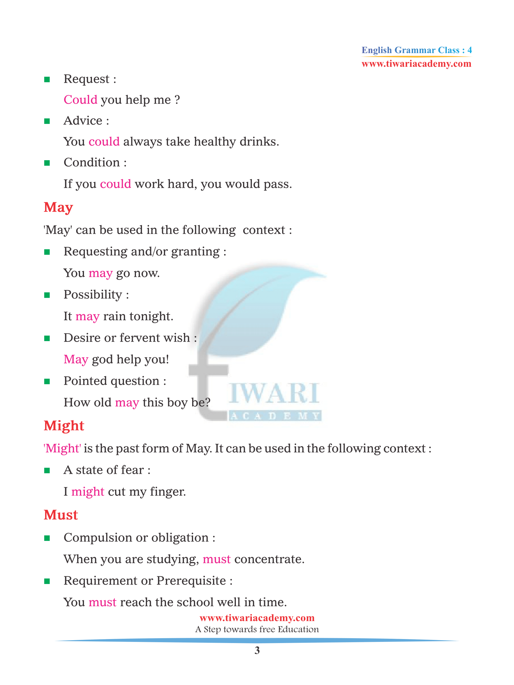 Class 4 English Grammar Chapter 13 in PDF