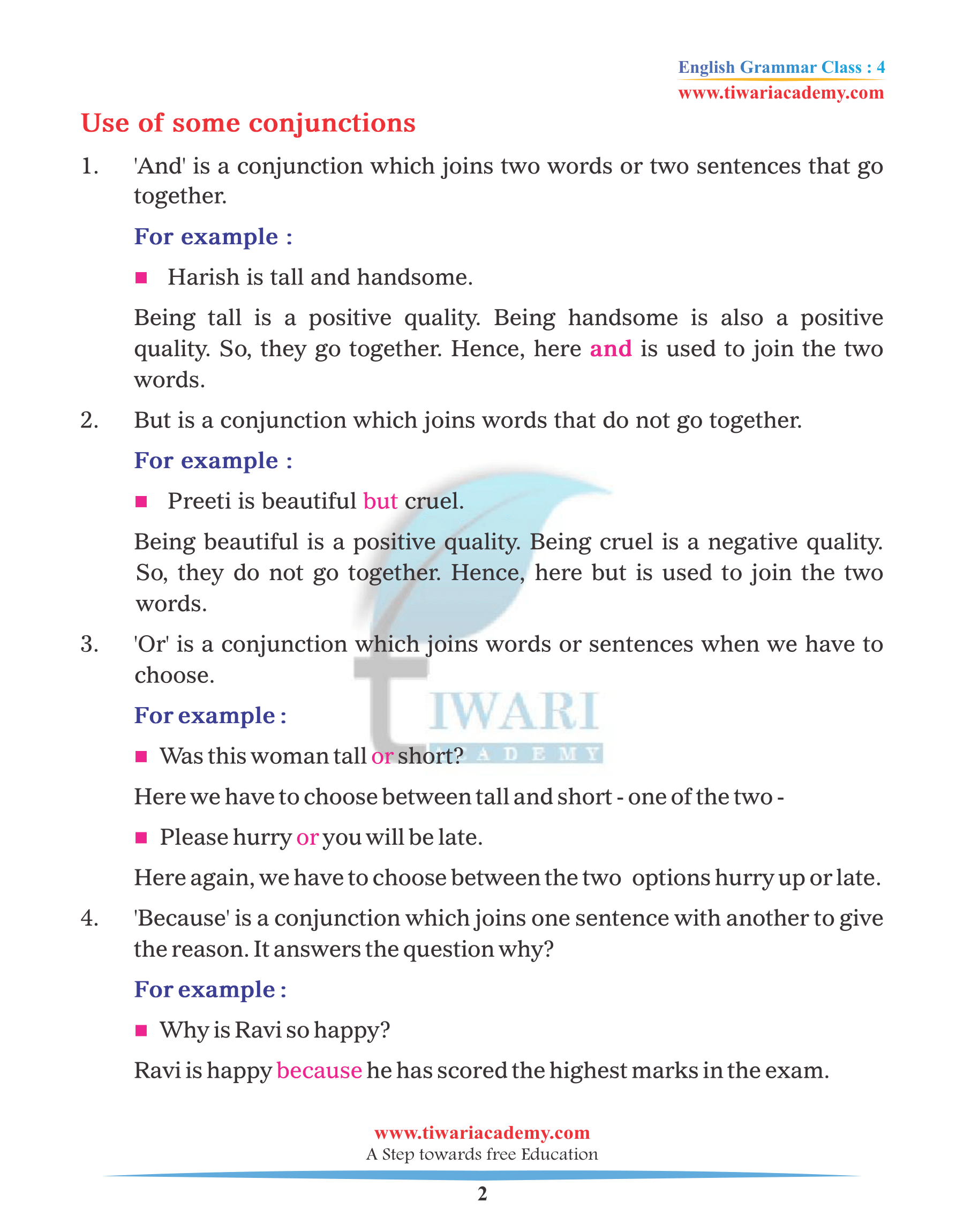 CBSE Class 4 English Grammar Chapter 15 Conjunctions