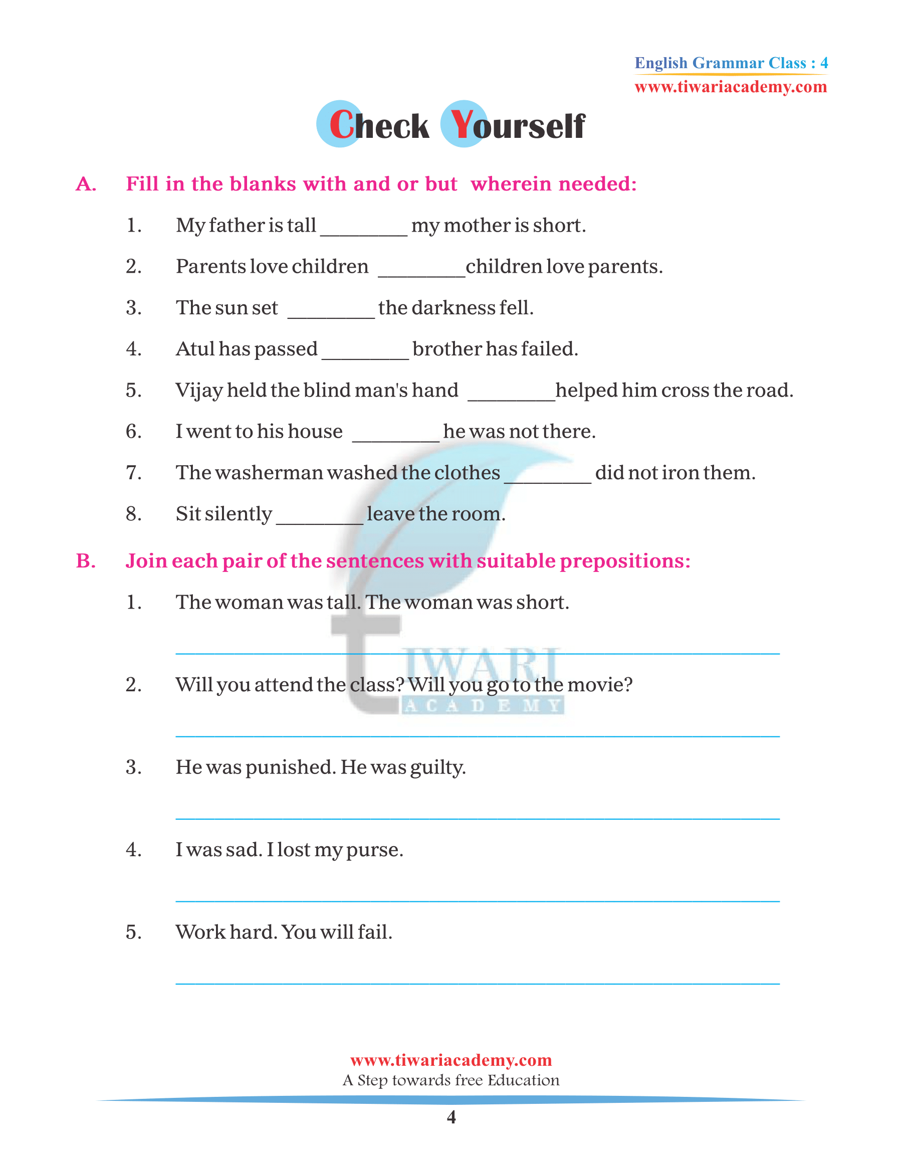 Class 4 English Grammar Chapter 15 Assignments