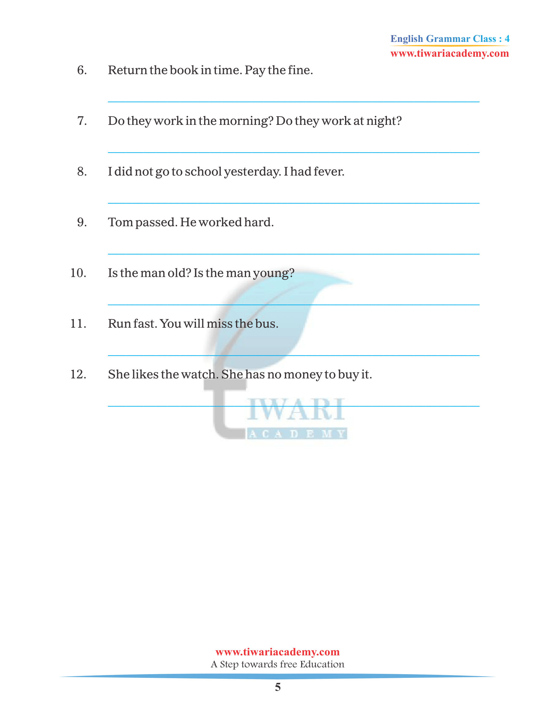Class 4 English Grammar Chapter 15 Conjunctions Assignments