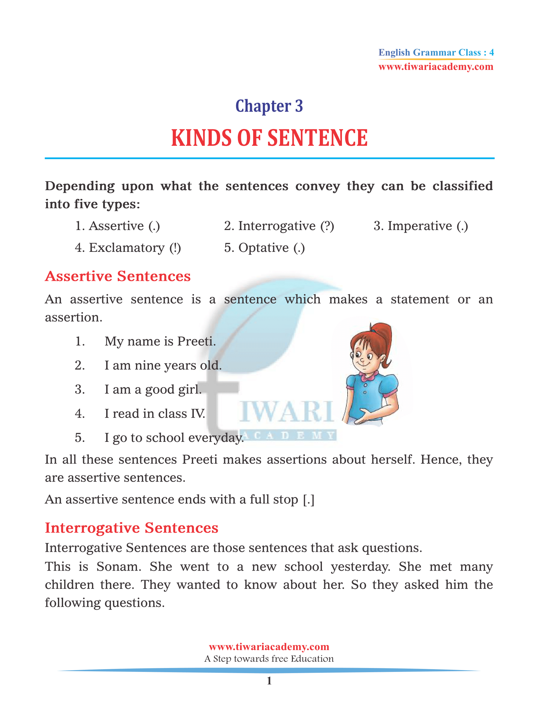 Class 4 English Grammar Chapter 3 Kinds of Sentence