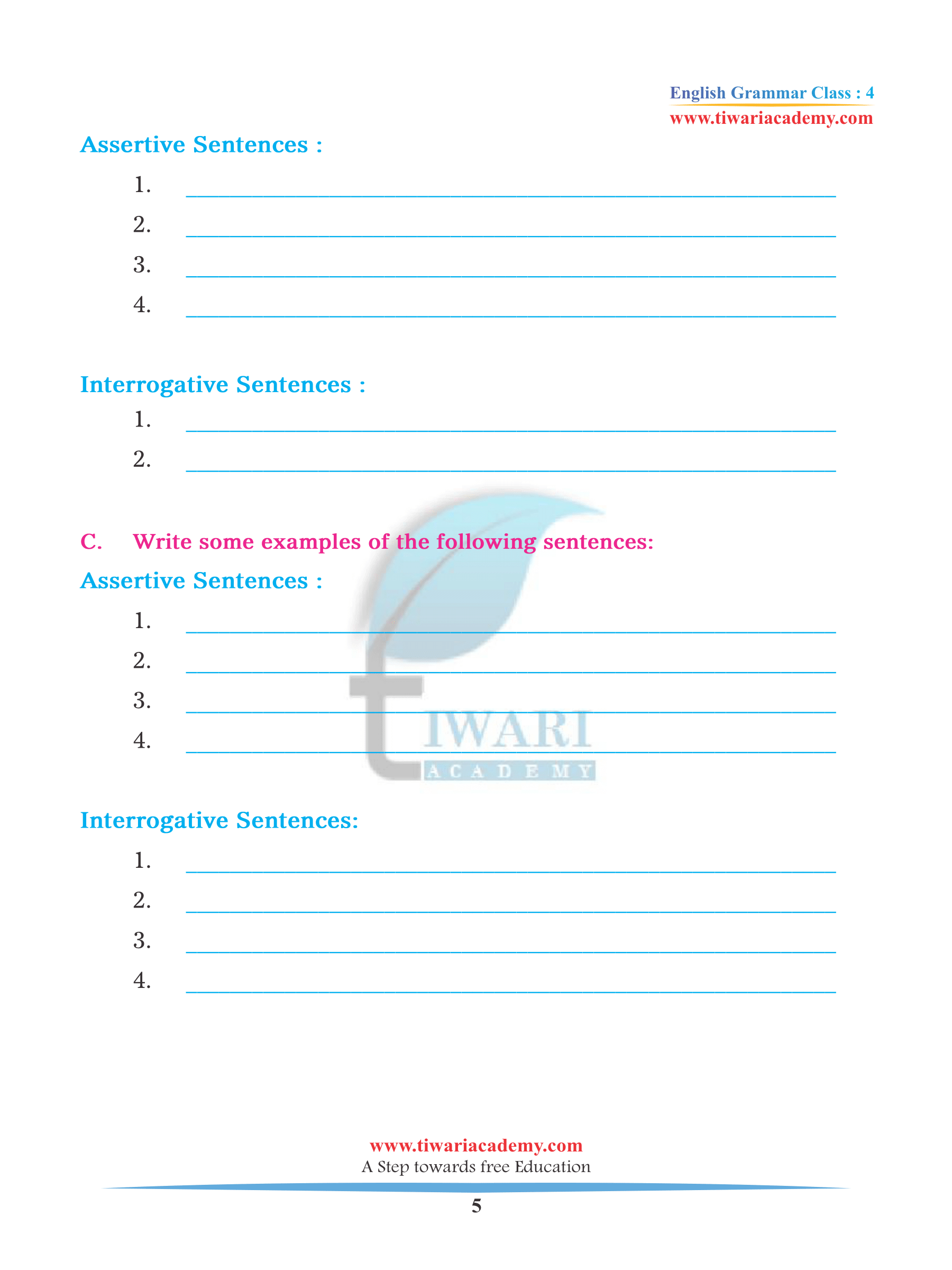 Class 4 English Grammar Chapter 3 Assignments