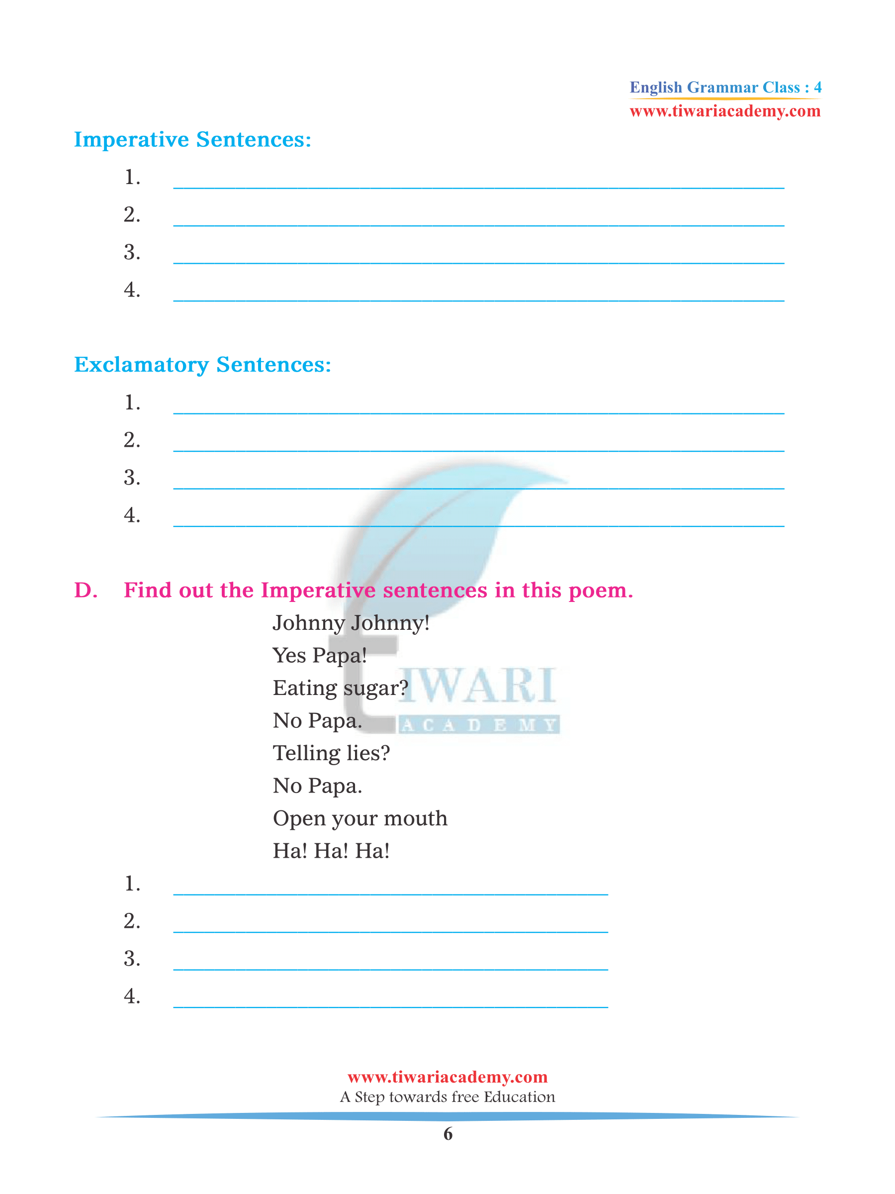 Class 4 English Grammar Chapter 3 workbook
