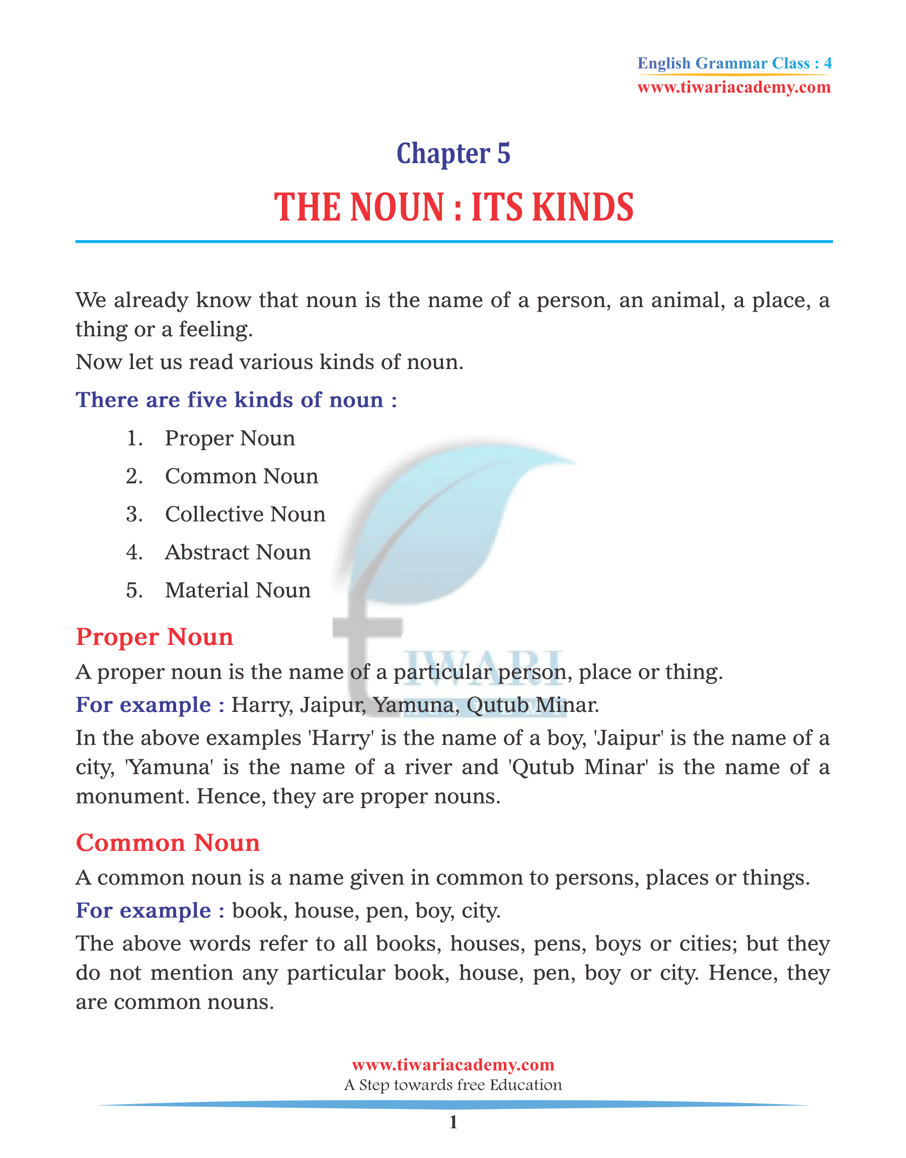 Class 4 English Grammar Chapter 5