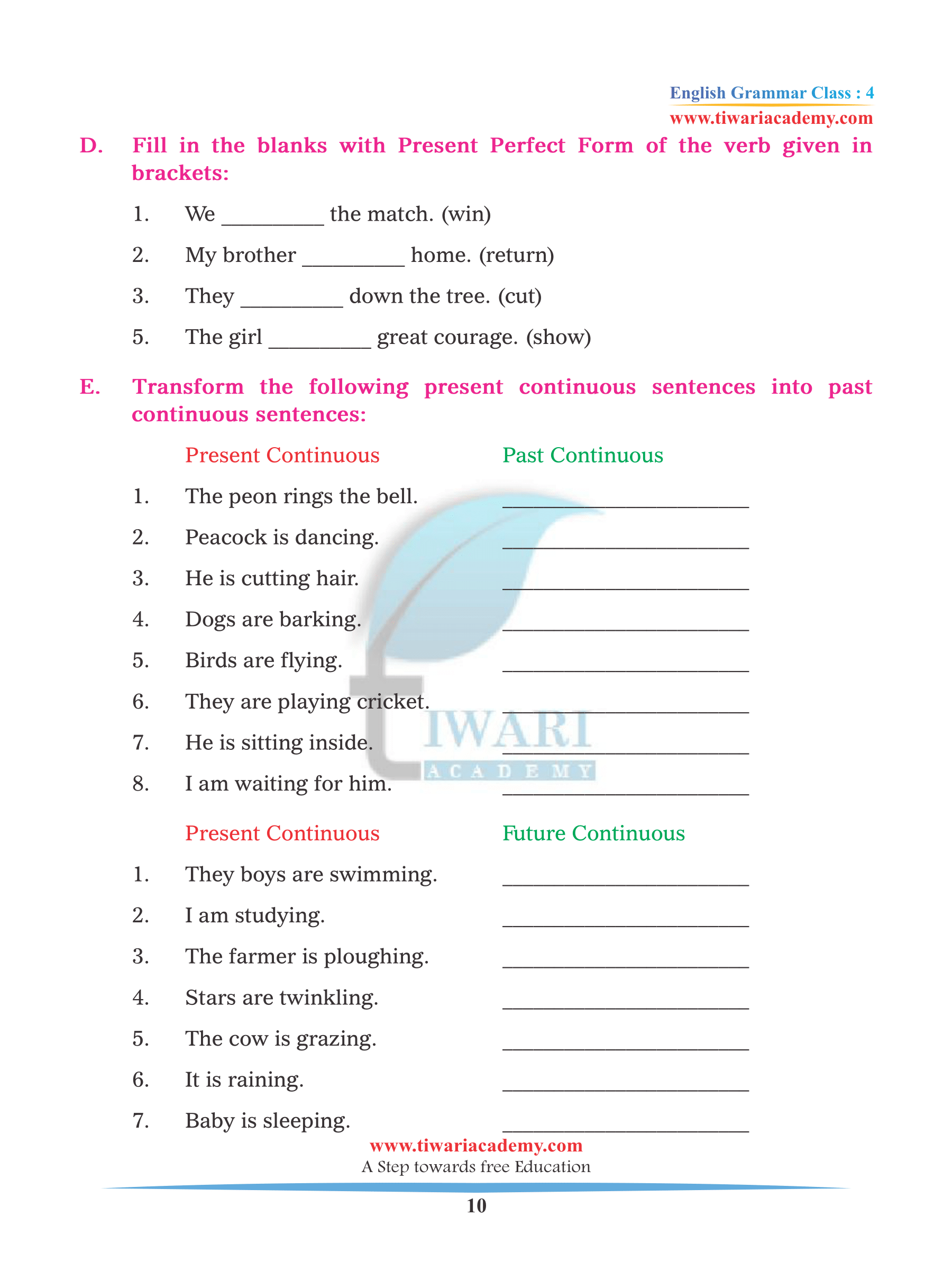Class 4 English Grammar Chapter 8 for up board