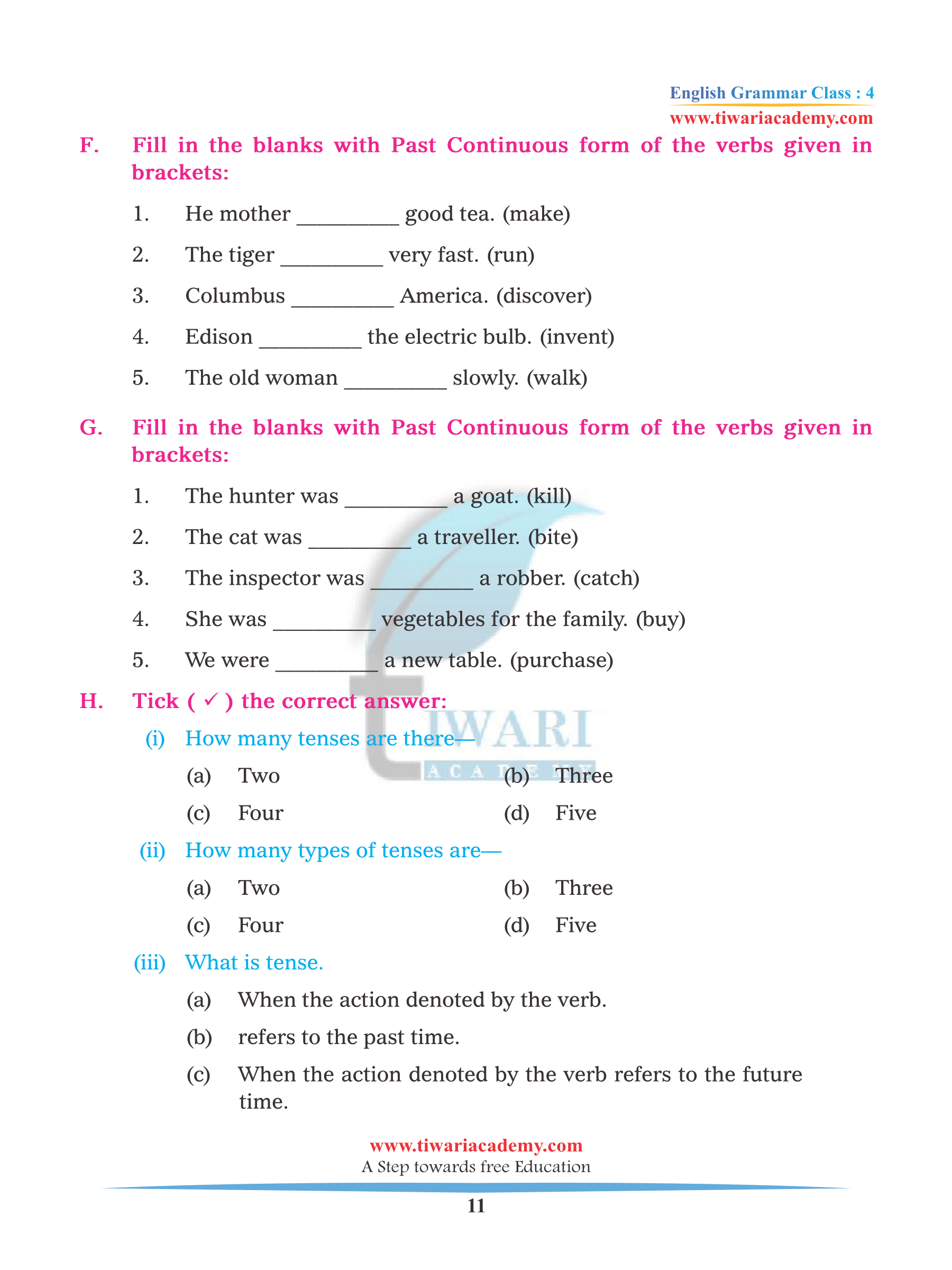 Class 4 English Grammar Chapter 8 assignments