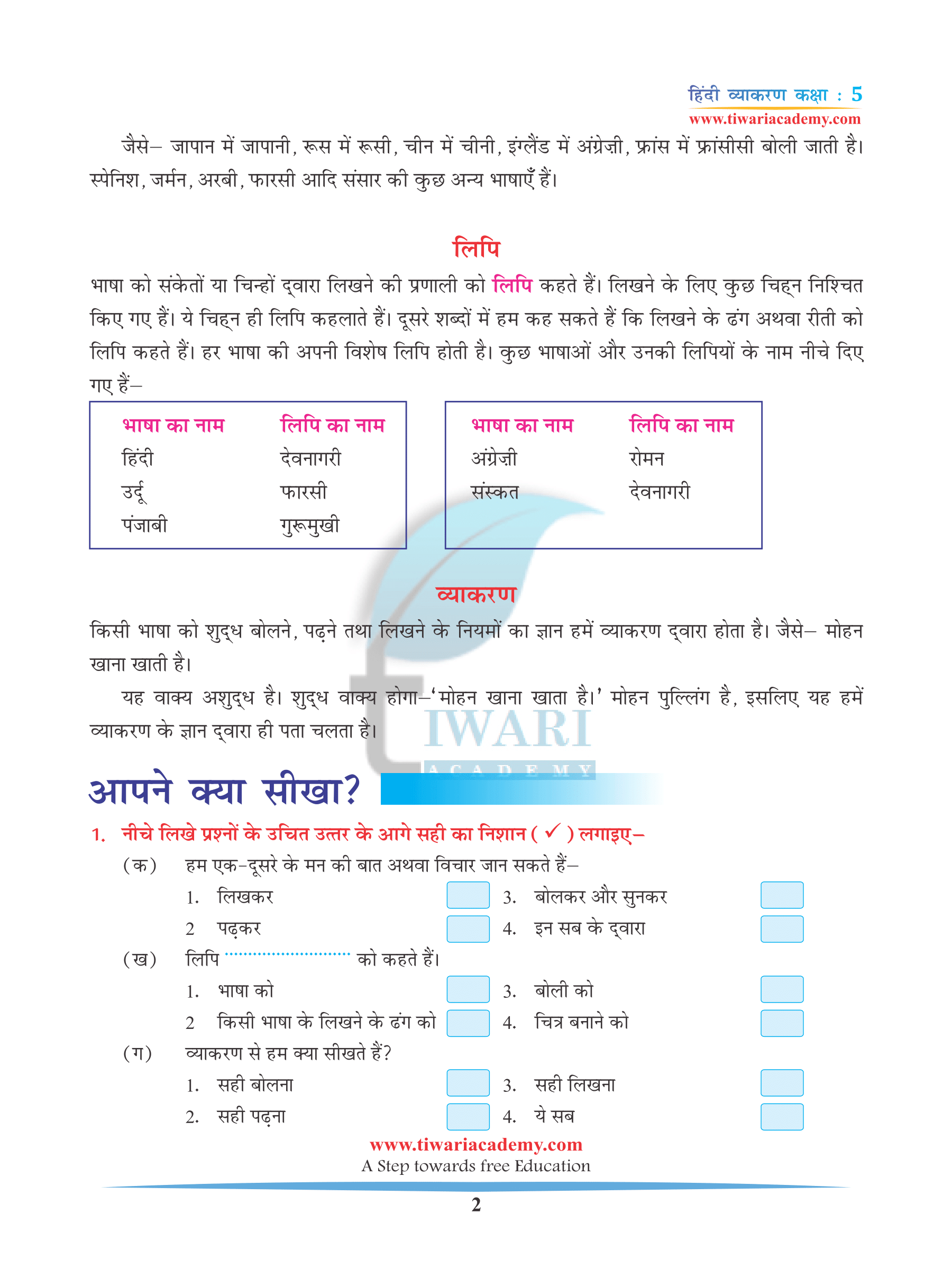 CBSE Class 5 Hindi Grammar Chapter 1 Bhasha aur Vyakaran